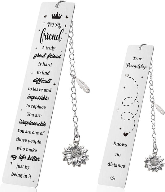 Best Friend Bookmark Gifts for Women - Metal Friendship Book Marks with Sunflower Charm, Long Distance BFF Present for Book Lovers Birthday Graduation Christmas Keepsake