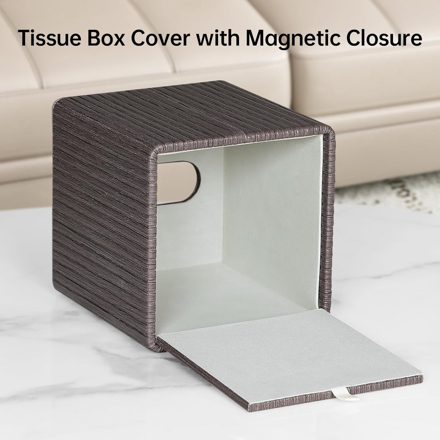 PU Leather Tissue Box Cover Square Tissue Box Holder with Magnetic Closure (Dark Brown)
