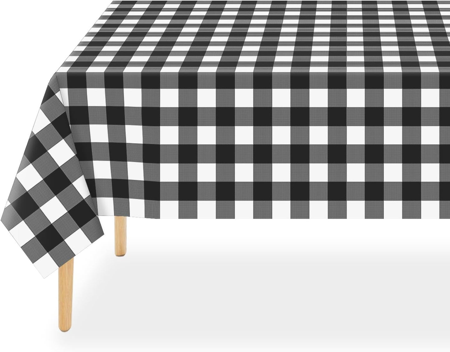 QIKSION Black Gingham Tablecloth Disposable 2 Pack, 54 x 108 Inch Black and White Checkered Table Cloth for Rectangle Tables, Plastic Table Cover