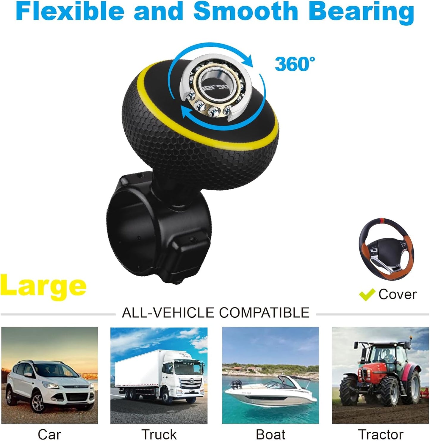 Large Steering Wheel Knob, Smooth Power Handle Spinner Knob Universal Steering Wheel Accessories for Forklift, Truck, Boat, Car, Tractors and Mowers