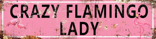 AWISZZZ Vintage Metal Tin Sign Retro Crazy Flamingo Lady Signs Stylish Wall Art Plaques for Home Decor Bathroom Kitchen House and Gothic Wall Decor or as a Unique Poster 16x4 in