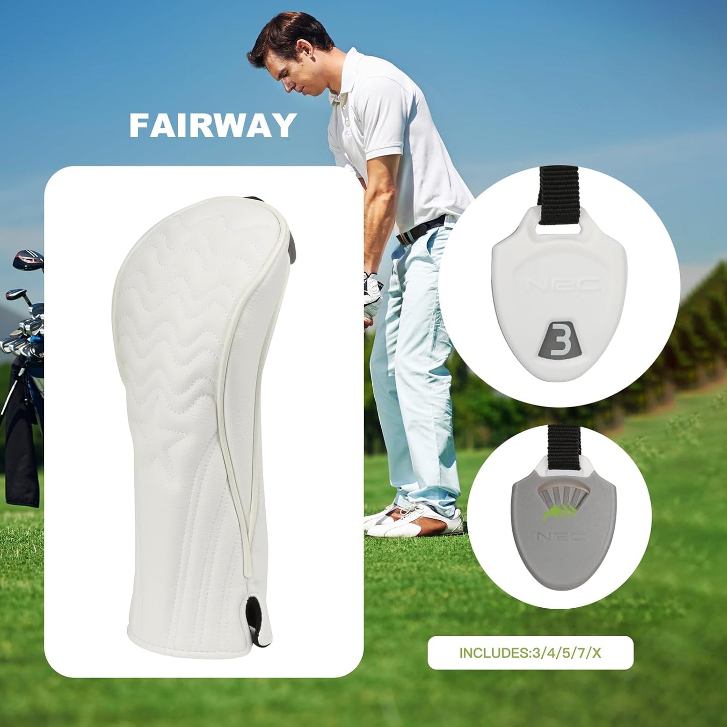 4pcs or 1pc Golf Club Head Covers for Woods, Driver, Fairway, Hybrid – Premium PU Leather with Interchangeable Tags & Magnetic Blade and Mallet Putter Covers