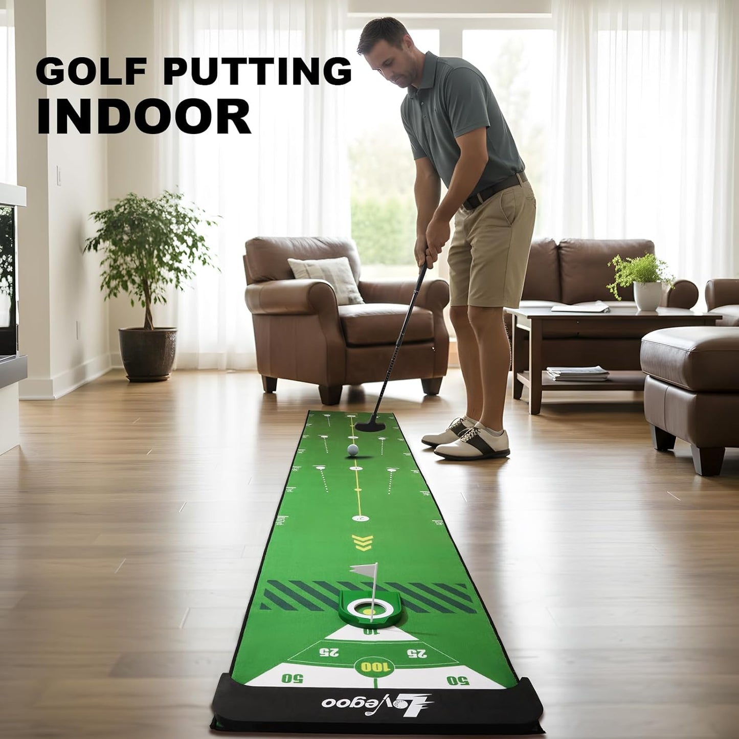 Golf Practice Mat with Alignment Mirror - 20 in X 120in Golf Putting Mat Training Aid Mat, Anti-Slip Backing Golf Putting Green for Indoor/Outdoor