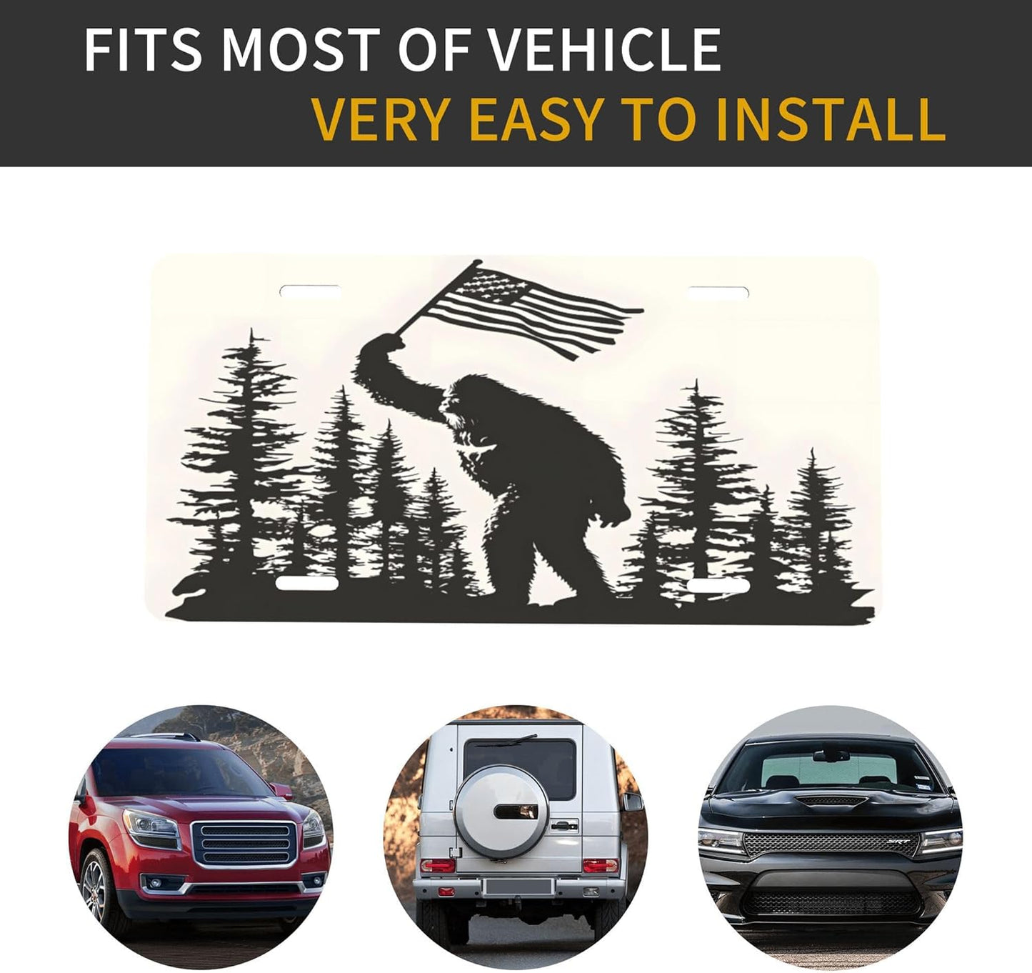 Custom Front License Plate for Car Designs Bigfoot Stainless License Plate Cover Holder for Men Women Metal Aluminum Decorative Accessory Vanity Tag Standard 6 X 12 inch (4 Holes)