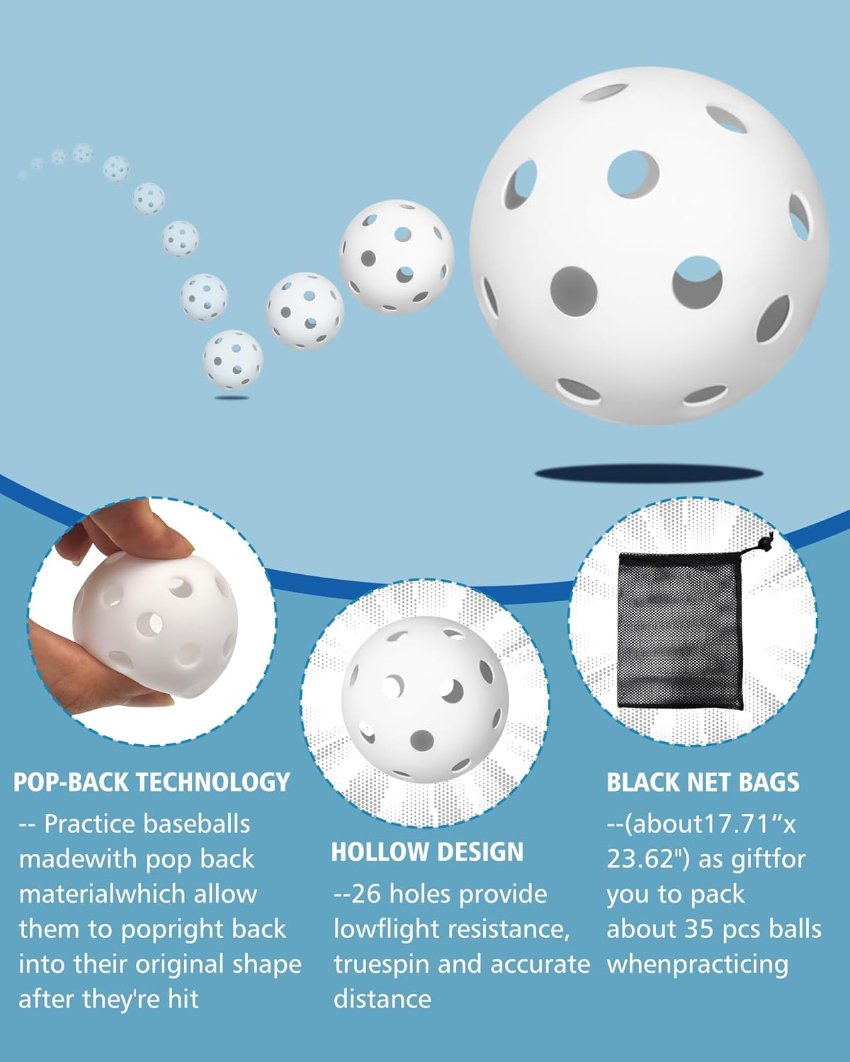 35 Pack Practice Golf Balls Limited Flight Plastic Golf Balls 42mm Practice Golf Balls for Backyard Golf Training Balls for Swing Practice, Airflow Hollow (Multiple Colors)