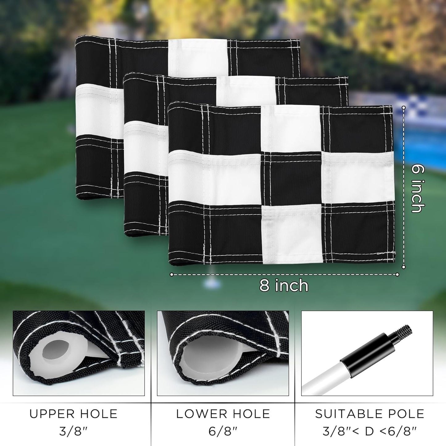 KINGTOP Checkered Golf Flag All 8x6 Inch – 420D Nylon, Tube Inserted – Mini Practice Putting Green Flags for Yard