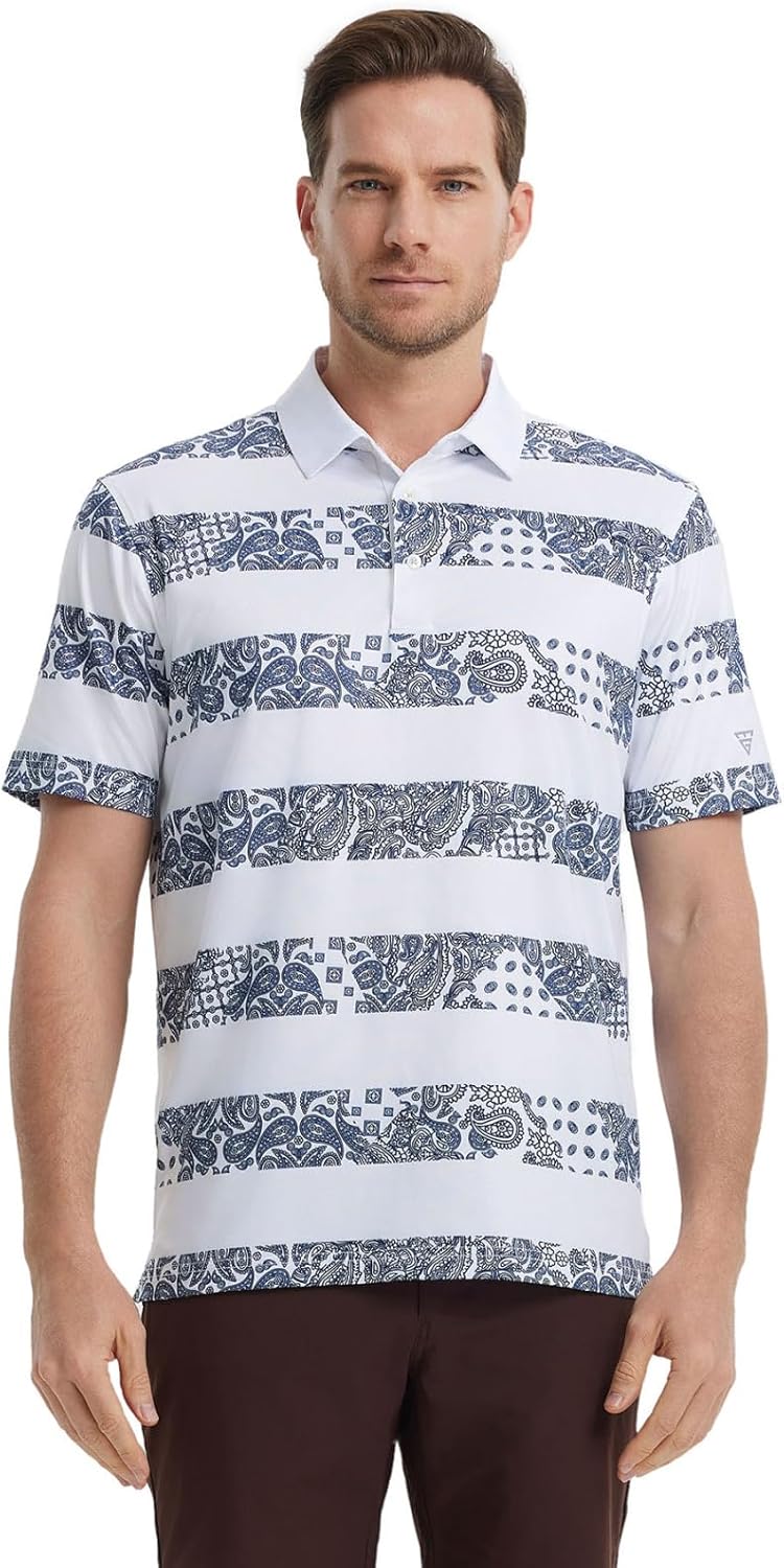 Golf Shirts for Men Dry Fit Short Sleeve Print Performance Moisture Wicking Polo Shirt