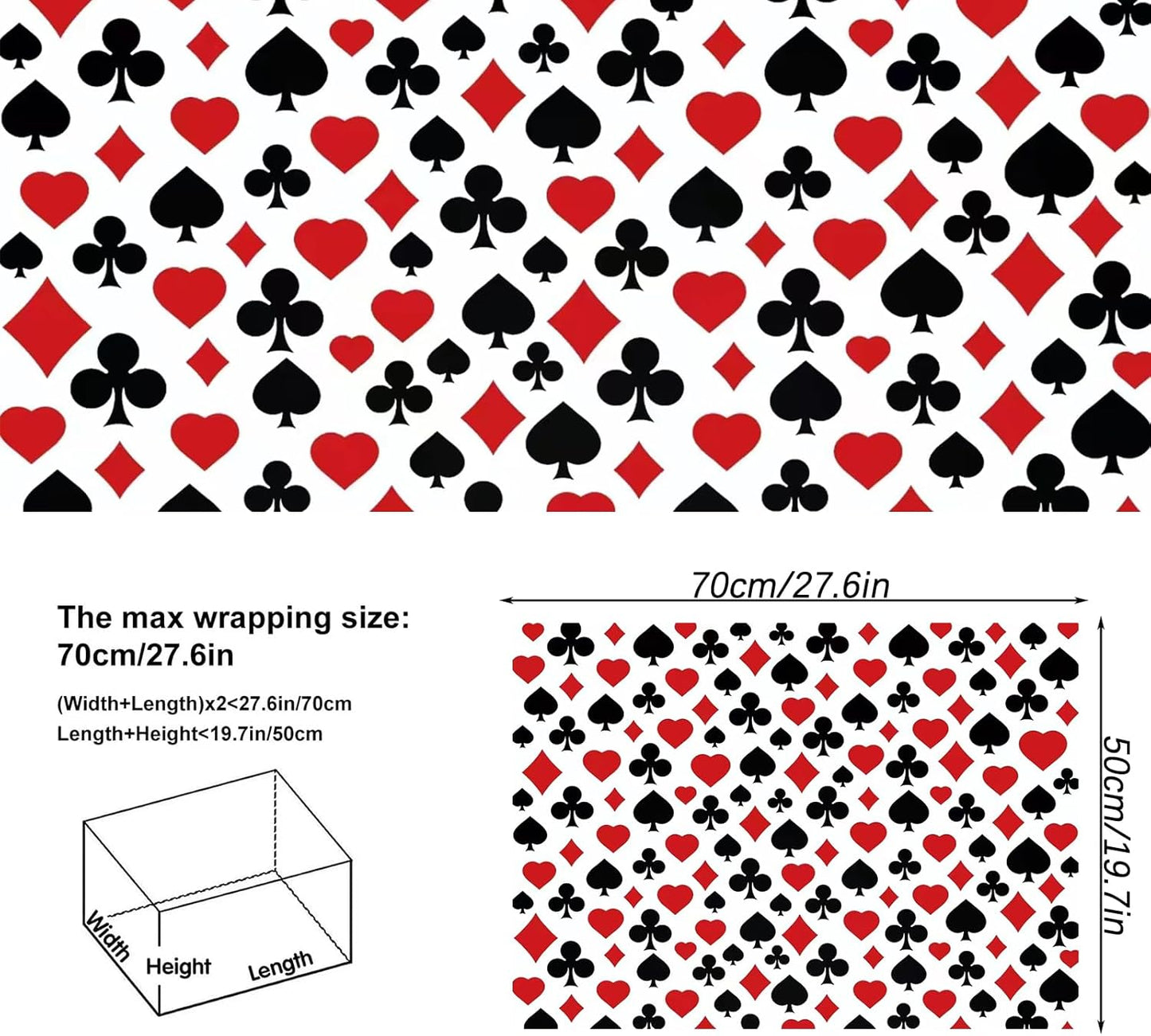 Vnaaem Casino Wrapping Paper 6 Pc Black Red Poker Printed Gift Wrap for Boys Men Women Birthday Holiday Las Vegas Themed Party 19.6 X27.8Inch