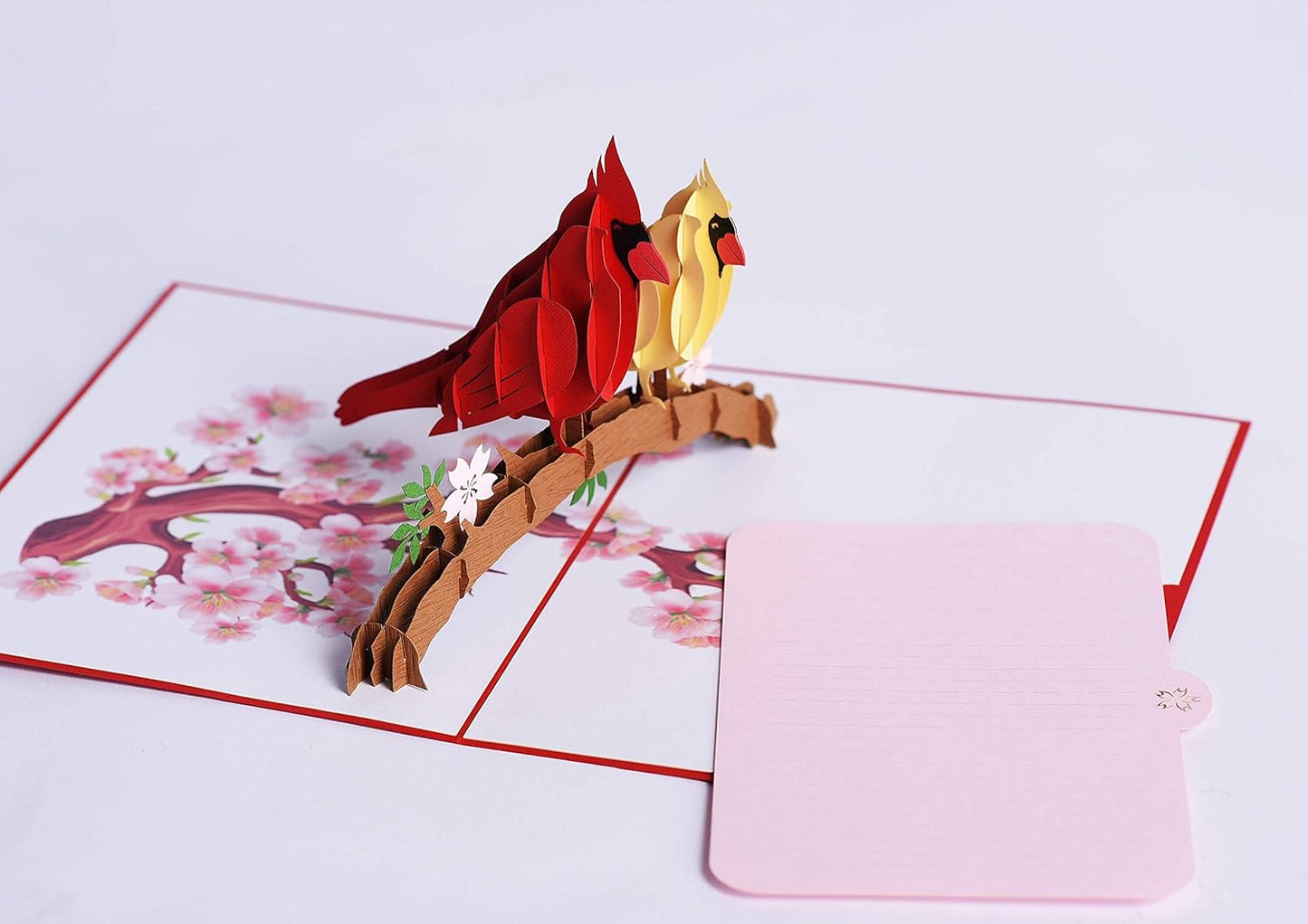 3D Popup Card of Cardinal Bird Couple, Paper Art & Handicraft, Greeting Card, Birthday, Anniversary, Christmas, Mothers Day, Fathers Day Card, Handmade Gift For Mom, Dad, Wife, Husband