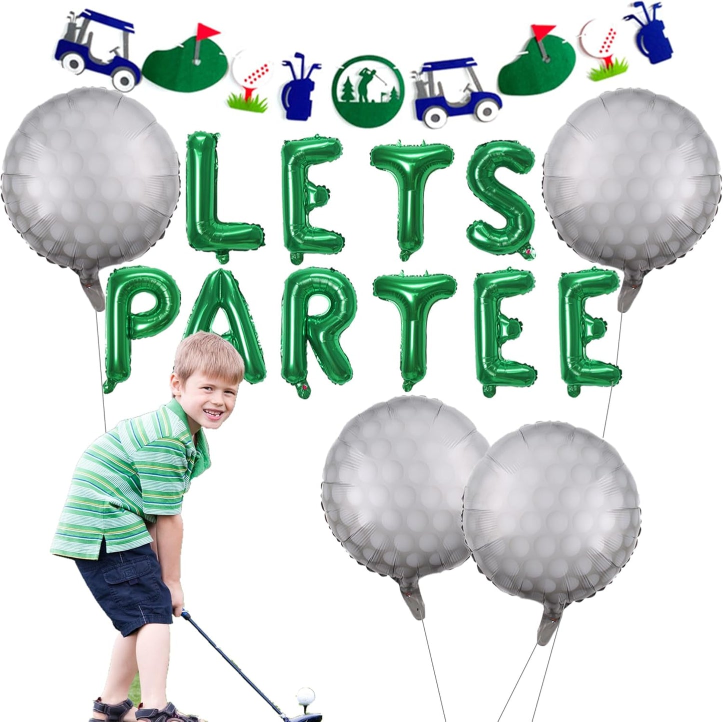 Let's Partee Golf Party Balloons Decorations Banner Men Boys Birthday Decoration Sport Themed Party Supplies Foil Mylar Golf Ball Balloons for Birthday Baby Shower Retirement Party (Green)