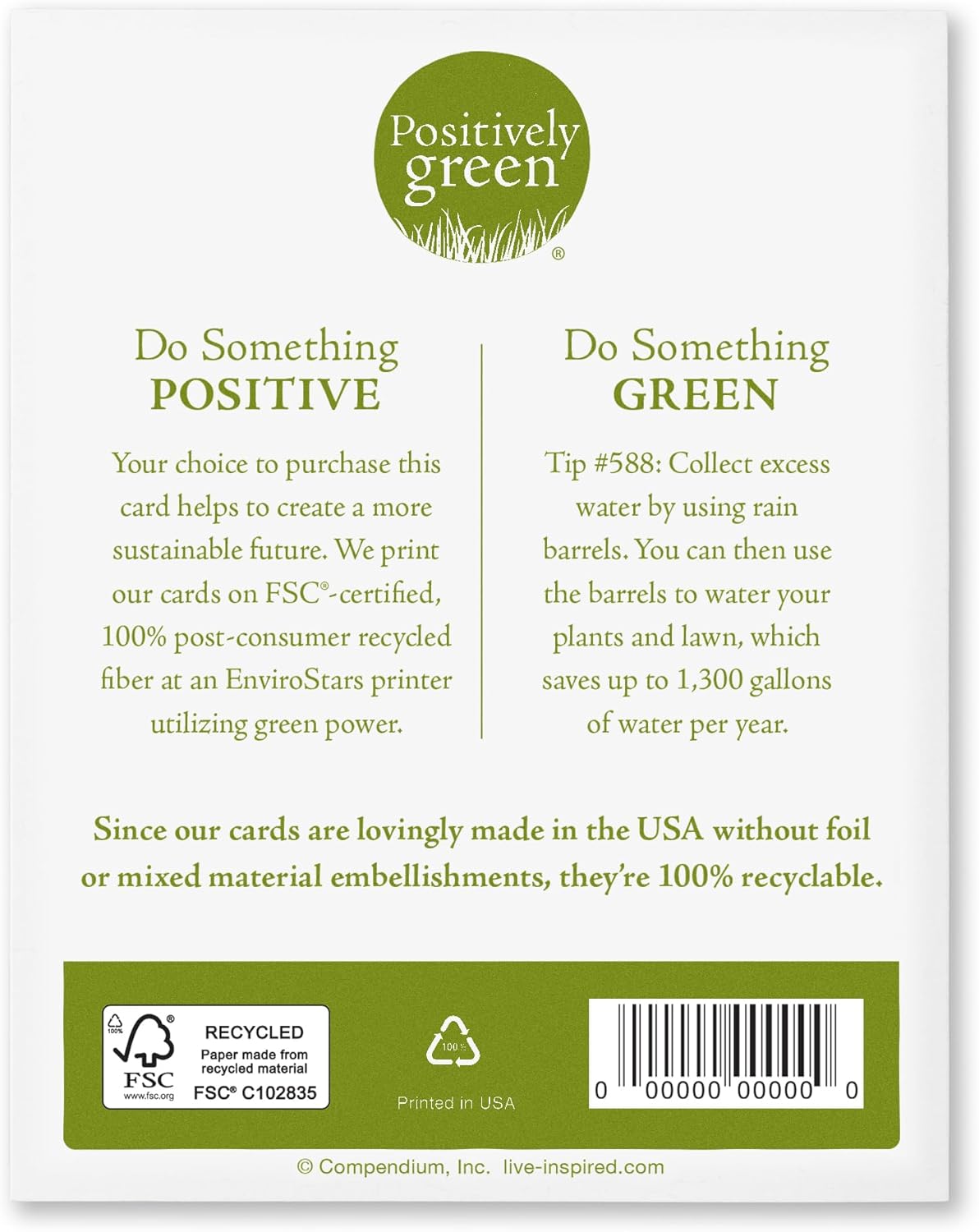 Compendium Positively Green 4-Pack of Encouragement Cards – You are a wonderful creation (Four Cards Total, One Design, with Envelopes)