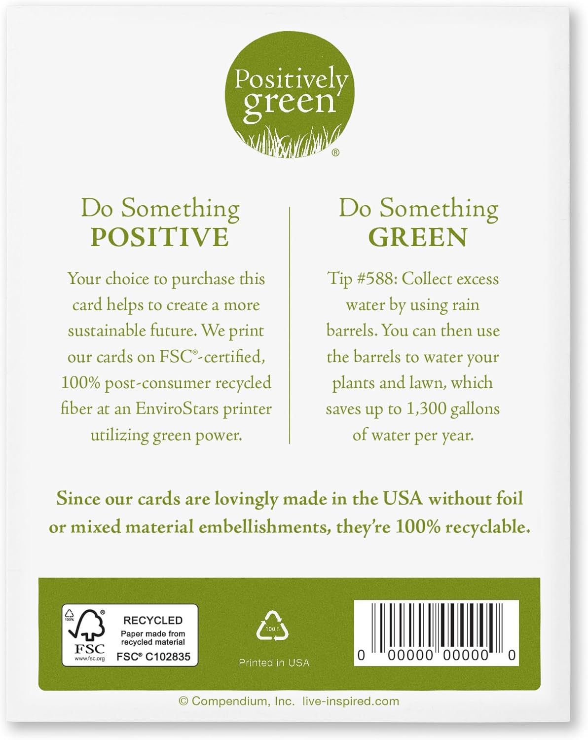 Compendium Positively Green 4-Pack of Sympathy Cards – They lived and laughed and loved… (Four Cards Total, One Design, with Envelopes)