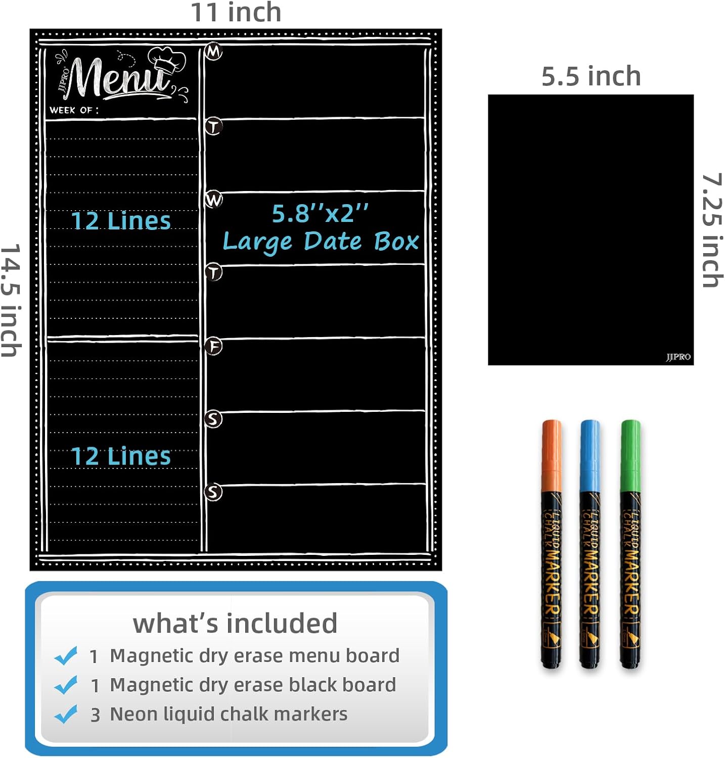 JJPRO Magnetic Dry Erase Menu Blackboard for Fridge-Weekly Meal Planner Chalkboard with Notepad Blackboard Set for Kitchen Refrigerator-Refrigerator Organizer with Menu Planning Board