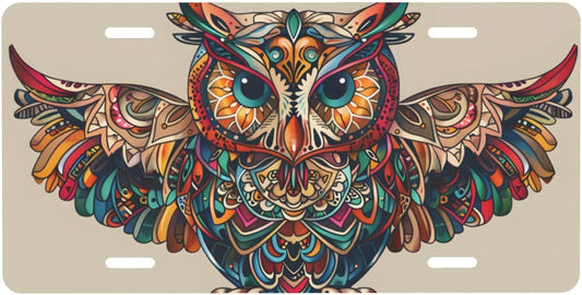 Front License Plate for Car Designs Ethnic Abstract Animals Owl Stainless License Plate Cover Holder for Men Women Metal Aluminum Decorative Accessory Vanity Tag Standard 6 X 12 Inch (4 Holes)