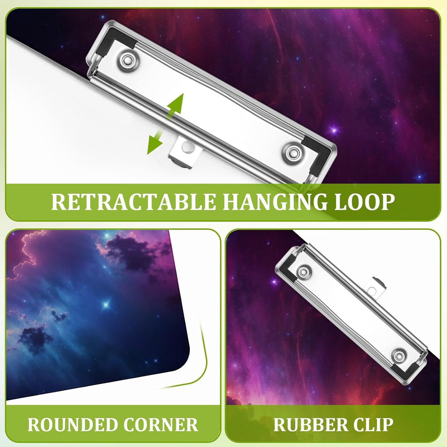 Galaxy Space Clipboard,Decorative Acrylic Clipboard with Low Profile Metal Clip for Office,School,Teachers,Students Standard Letter Size 9x12.5