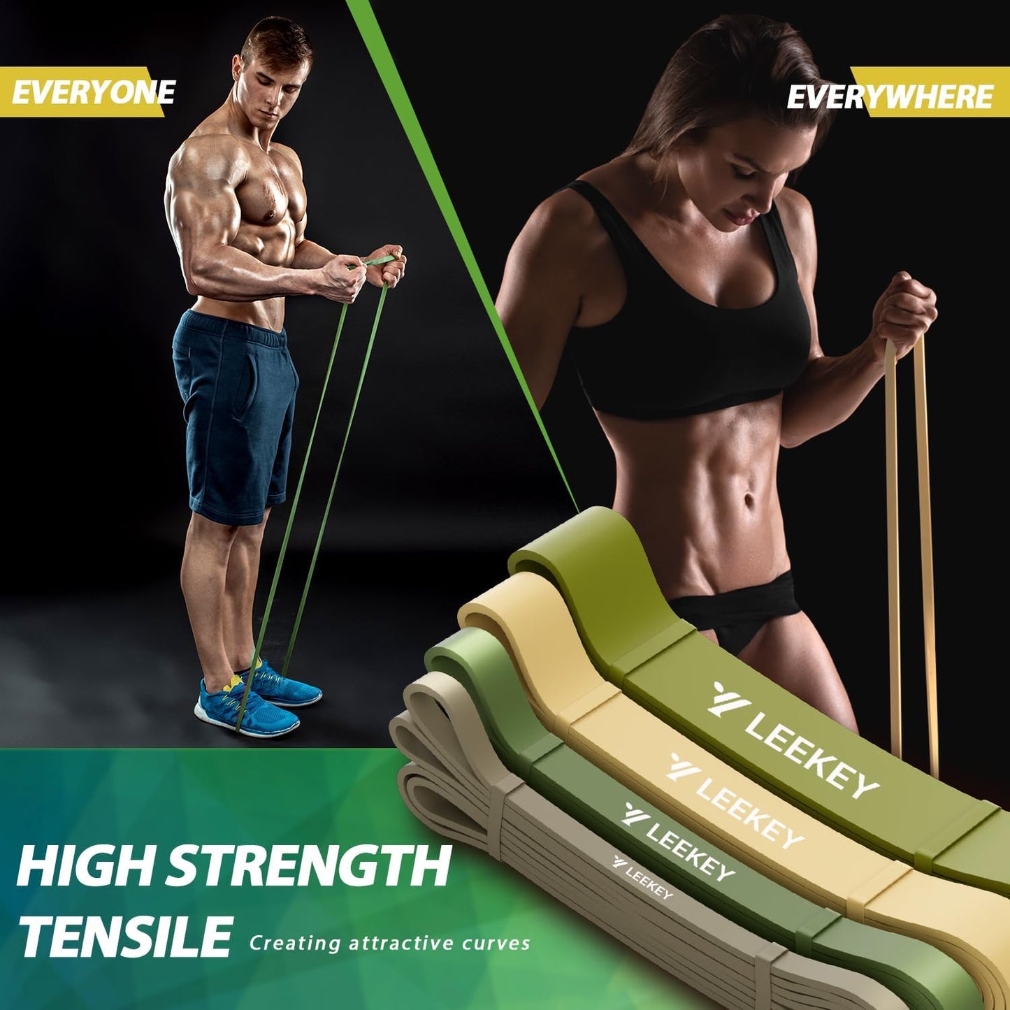 LEEKEY Resistance Bands, Exercise Bands with Handles,Pull Up Assist Bands - Band Set with Door Anchor - Bands for Working Out,Band for Men and Women Fitness Training,Home Workouts