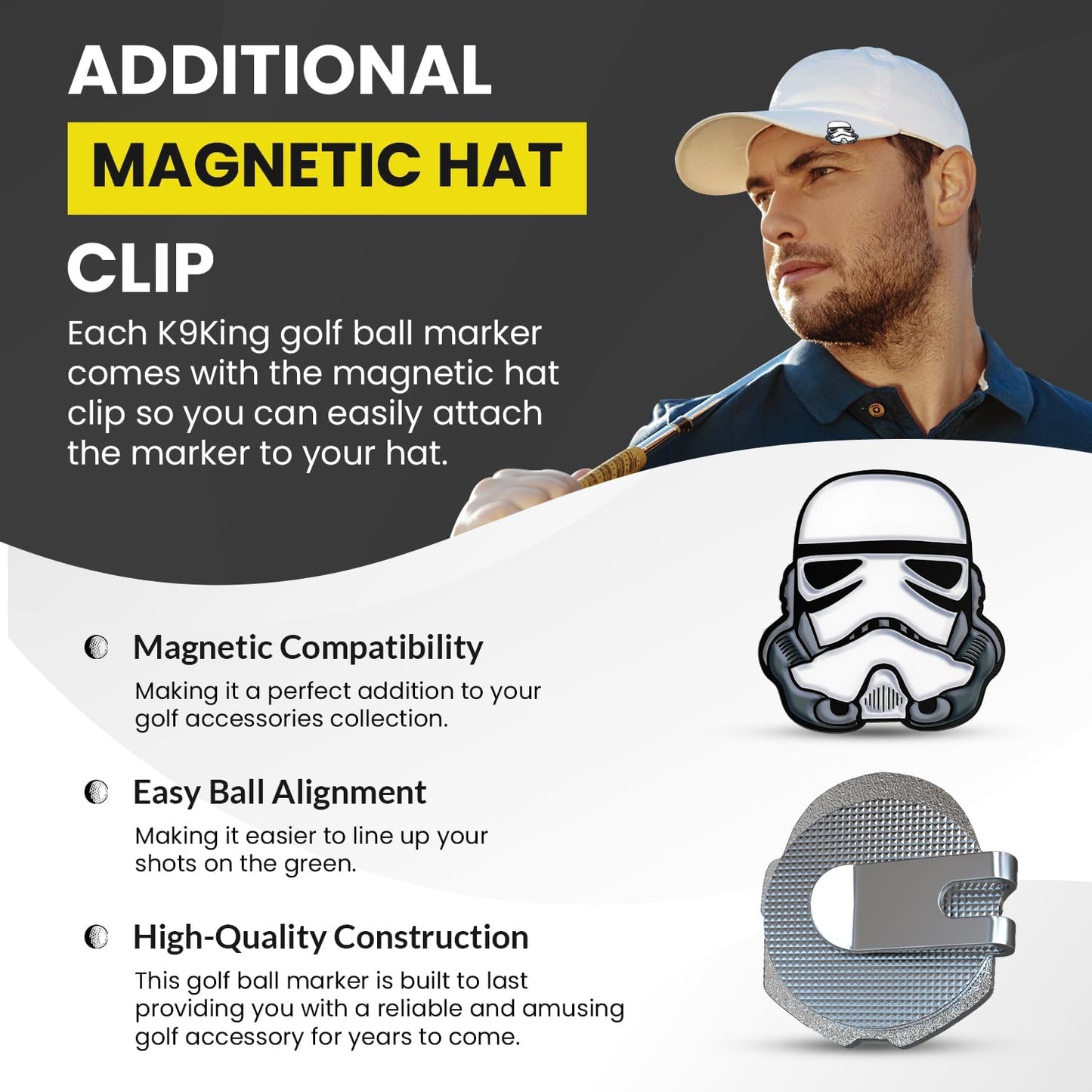K9King Funny Golf Ball Marker with Magnetic Hat Clip – Unique Durable Enamel Ball Marker – Enhanced Golfing Fun Waterproof Scratch Free Golf Accessories and Gifts for Golfers