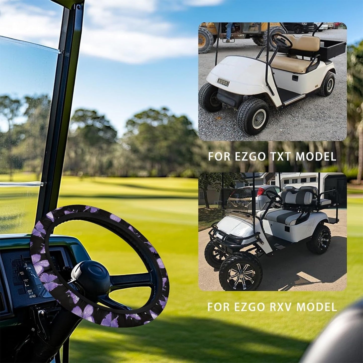 Purple Butterfly Golf Cart Steering Wheel Cover 13 Inch - 14 Inch Club Cars Wheel Covers Universal Golf Cart Accessories Great Gifts for Golfer