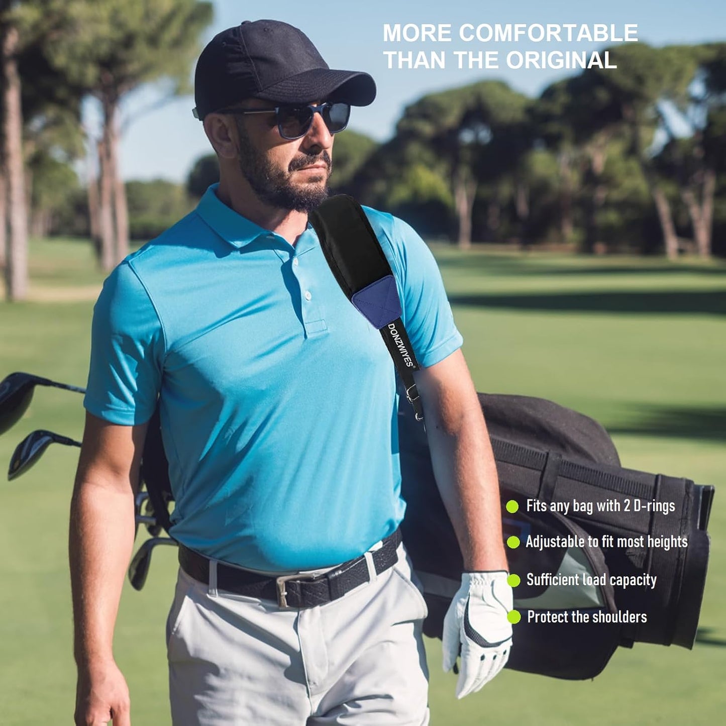 Golf Bag Shoulder Strap Upgraded Single Padded Adjustable Straps Universal Replacement(Black,1 Pack)