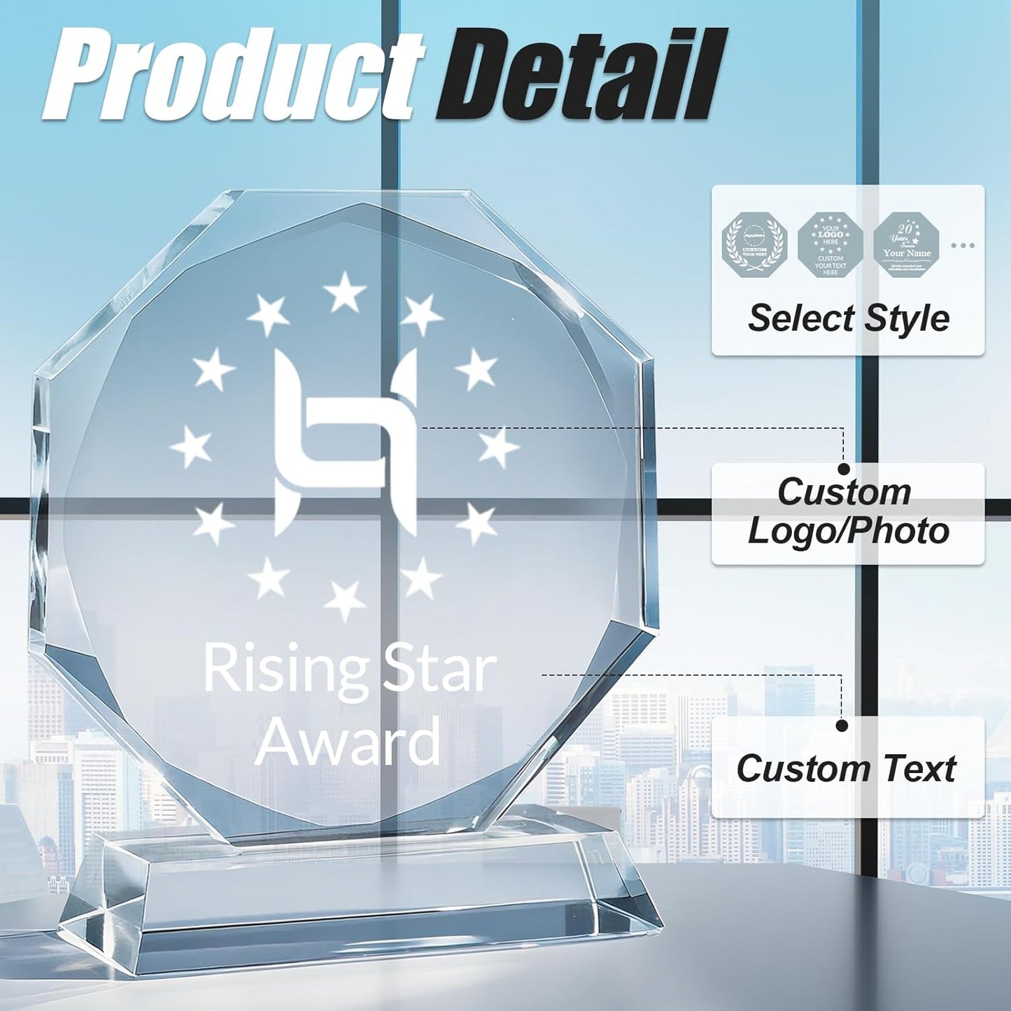 Personalized Crystal Trophy - Customizable Trophy Award with Name/Logo/Text for Retirement Plaque Employee Recognition Trophies