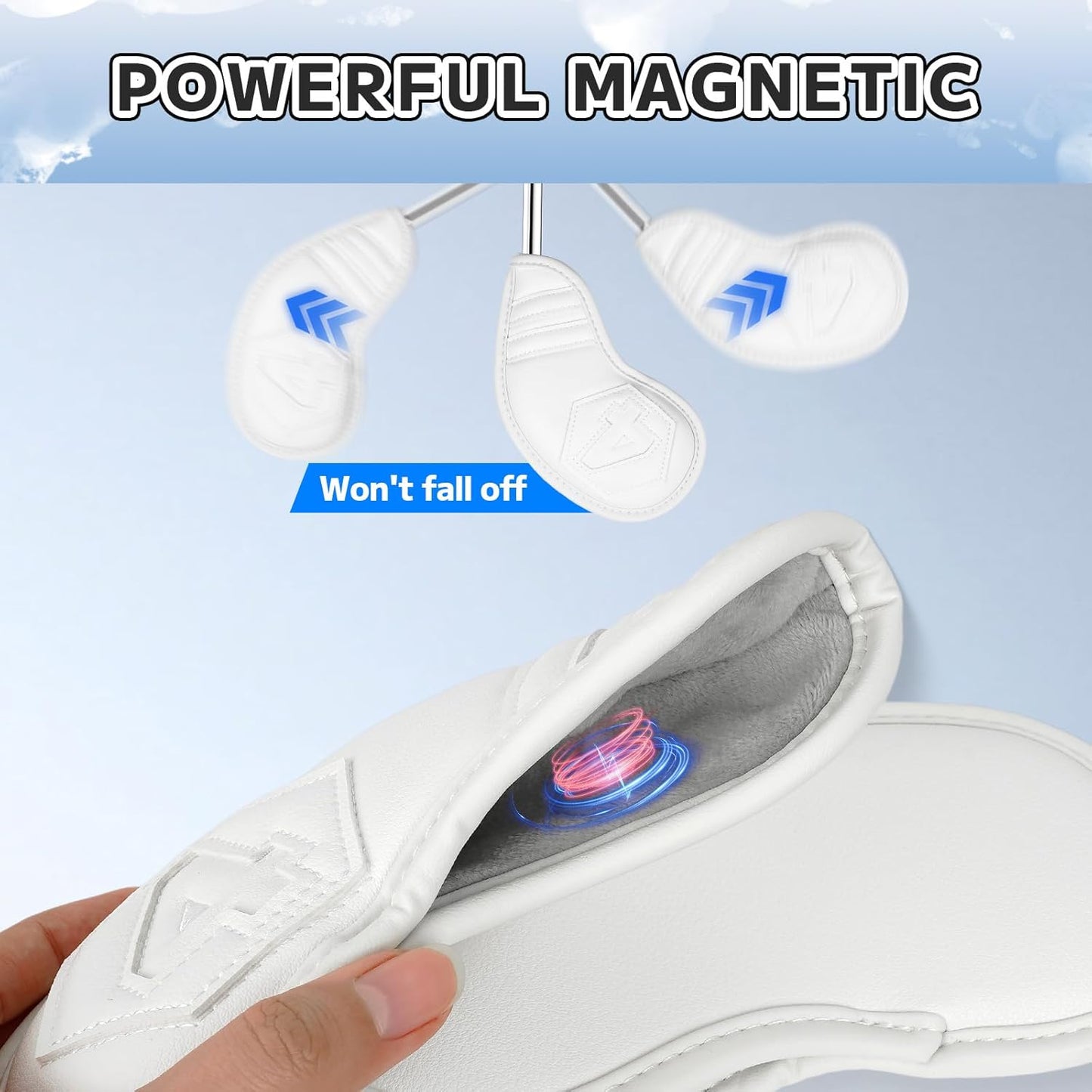 Magnetic Golf Iron Covers Set 10 Pcs Golf Iron Headcovers PU Leather Easy Off/On Protective Cover