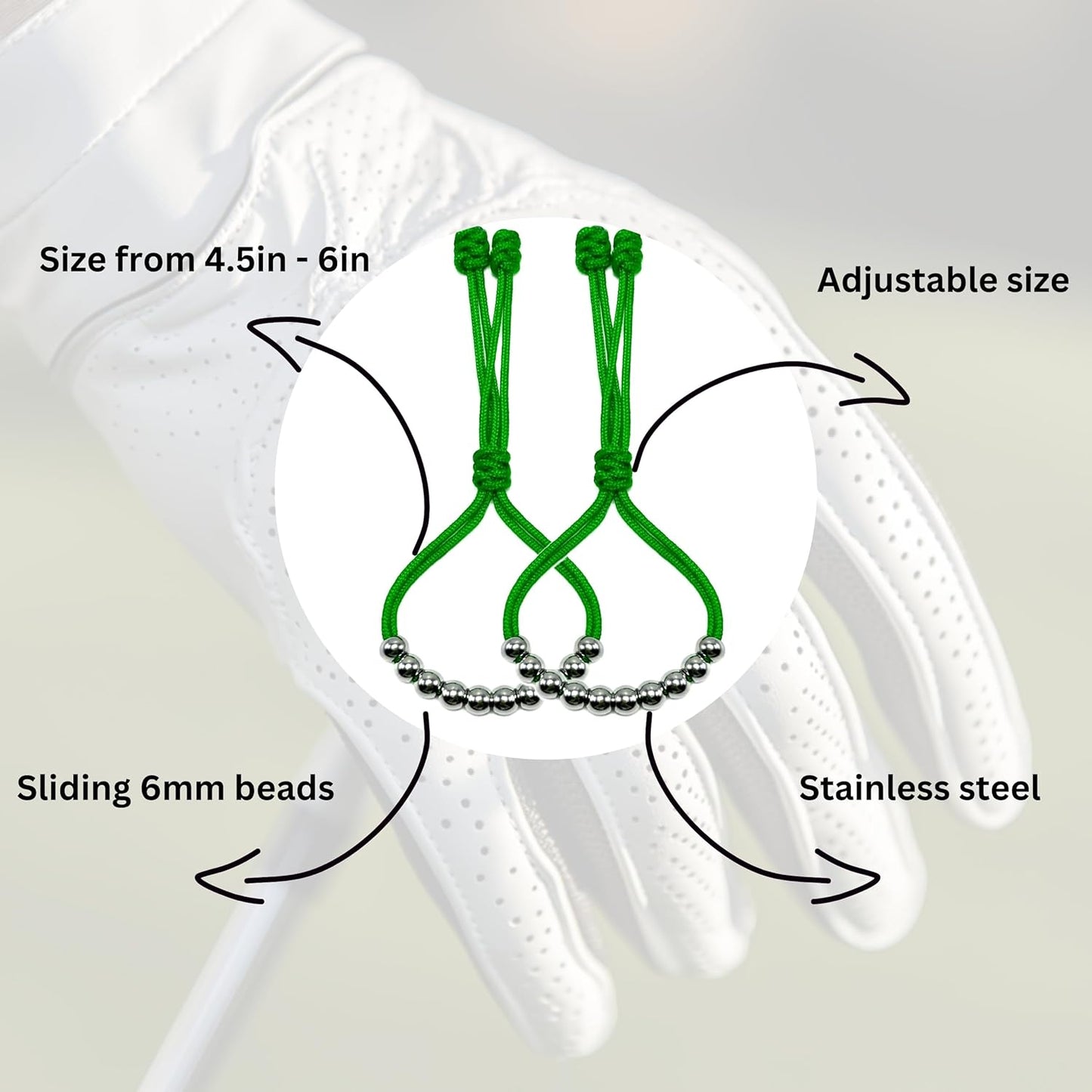 LAMIBEE Pack of 2 Golf Glove Bead Stroke Counter, 10 Stainless Steel Beads Score Counter for Gloves, Stroke Count Resizable Easy to Adjust Golf Round Scoring Tracker Accessory