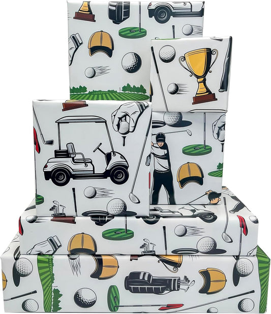 Dtiafu Golf Wrapping Paper - Birthday Wrapping Paper For Men Boys - Gift Wrap For Birthday Baby Shower Holiday - 20 X 28Inch Per Sheets (6 Sheet)