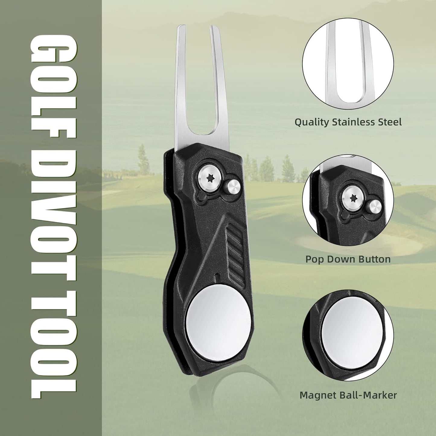 Mile High Life Microfiber Golf Towel with Waffle Pattern | Retractable Club Groove Cleaner Oversize Brush | Foldable Divot Tool with Magnetic Ball Marker | Golf Accessories for Men