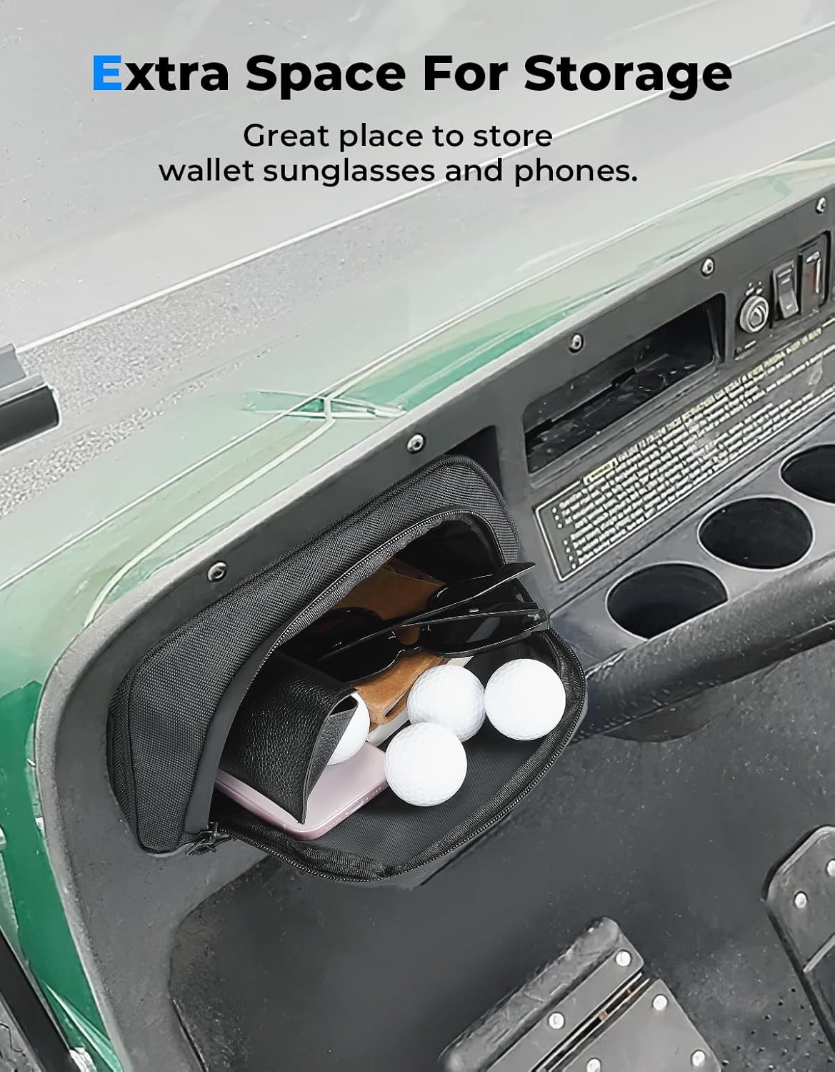 KEMIMOTO Golf Cart Dash Storage Bag Compatible with EZGO TXT 1993-2013 Dashboard,1680D Waterproof No-Drill Dash Organizer with Dual Zippers