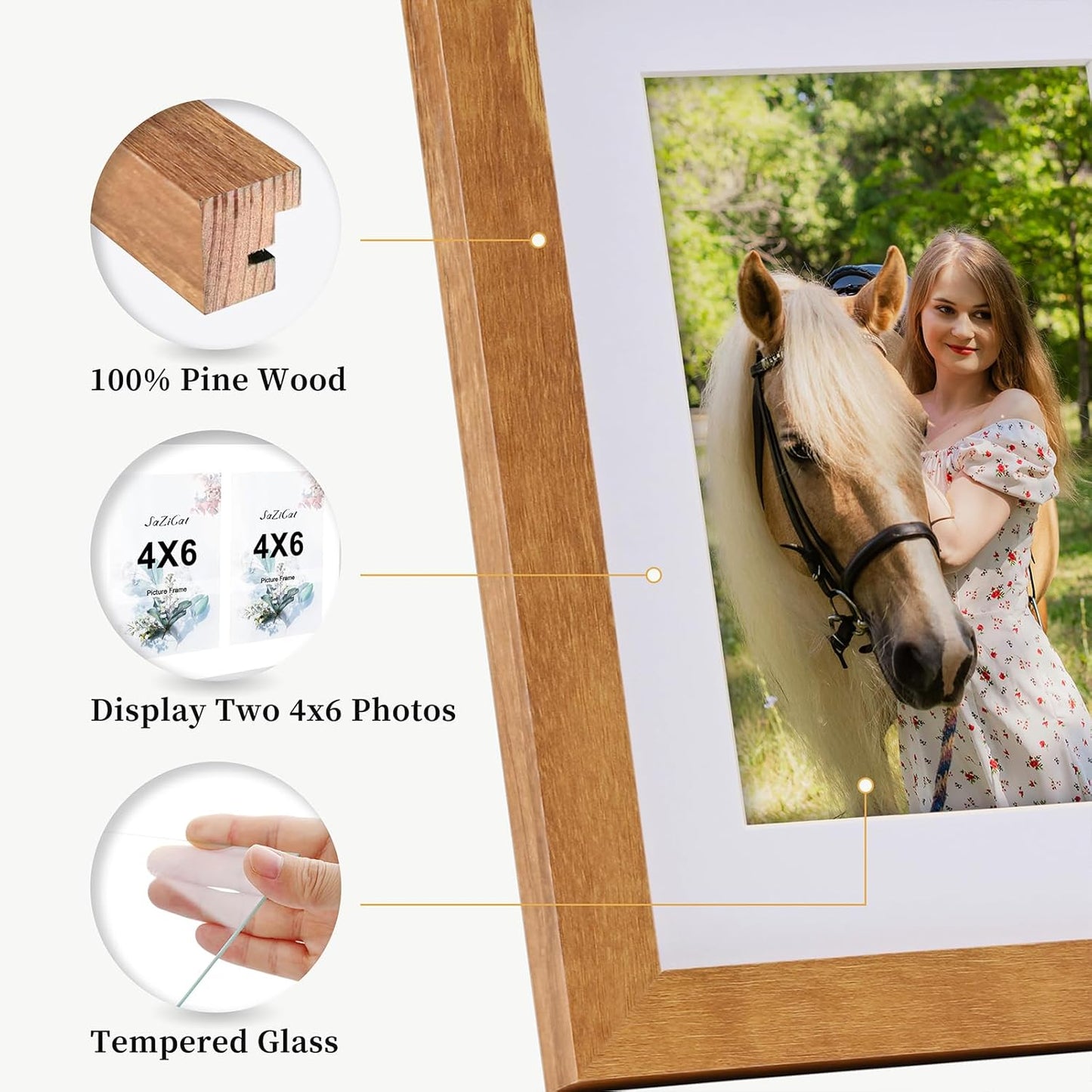8x10 Pine Wood Collage Picture Frame Double 4x6 Picture Frame with Tempered Glass Fits 1Pc 8x10 Picture or 2Pcs 4x6 Photos With Mat For Tabletop or Gallery Wall Mounted-Teak Brown