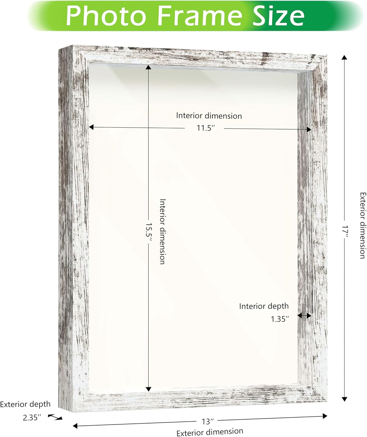 FrameWorks 12x16 Driftwood Wooden Shadow Box Frame – Soft Felt Back, Tempered Glass, and Included Elegant White Ball Push Pins