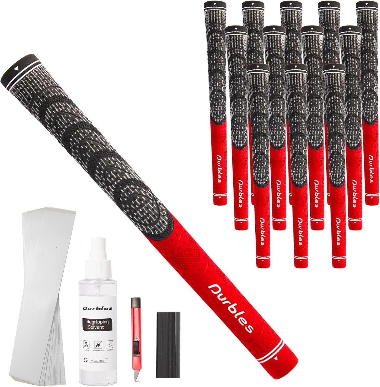 Golf Grips with Regripping Kit – All Weather Multi-Compound Golf Club Grips for Men & Women – Corded Rubber Grip Set – Standard & Midsize Wood and Iron Grip Kit – All Level Golfing Accessories