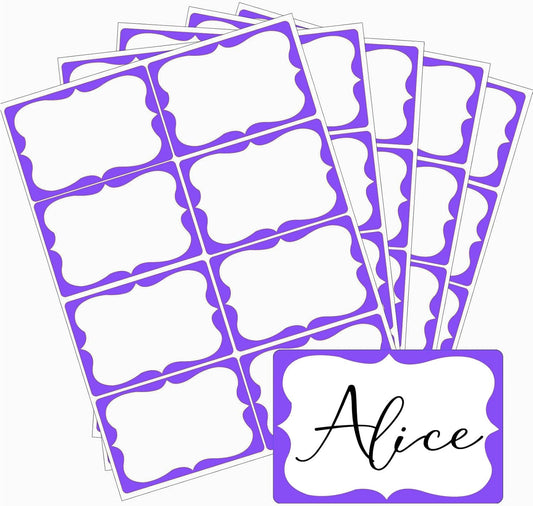 Purple Name Tags,2"x 3" Name Tag Stickers with Purple Border 200 Pcs Adhesive Name Tags Sticker Name Badges Labels for School, Office, Home, Party, Conferences