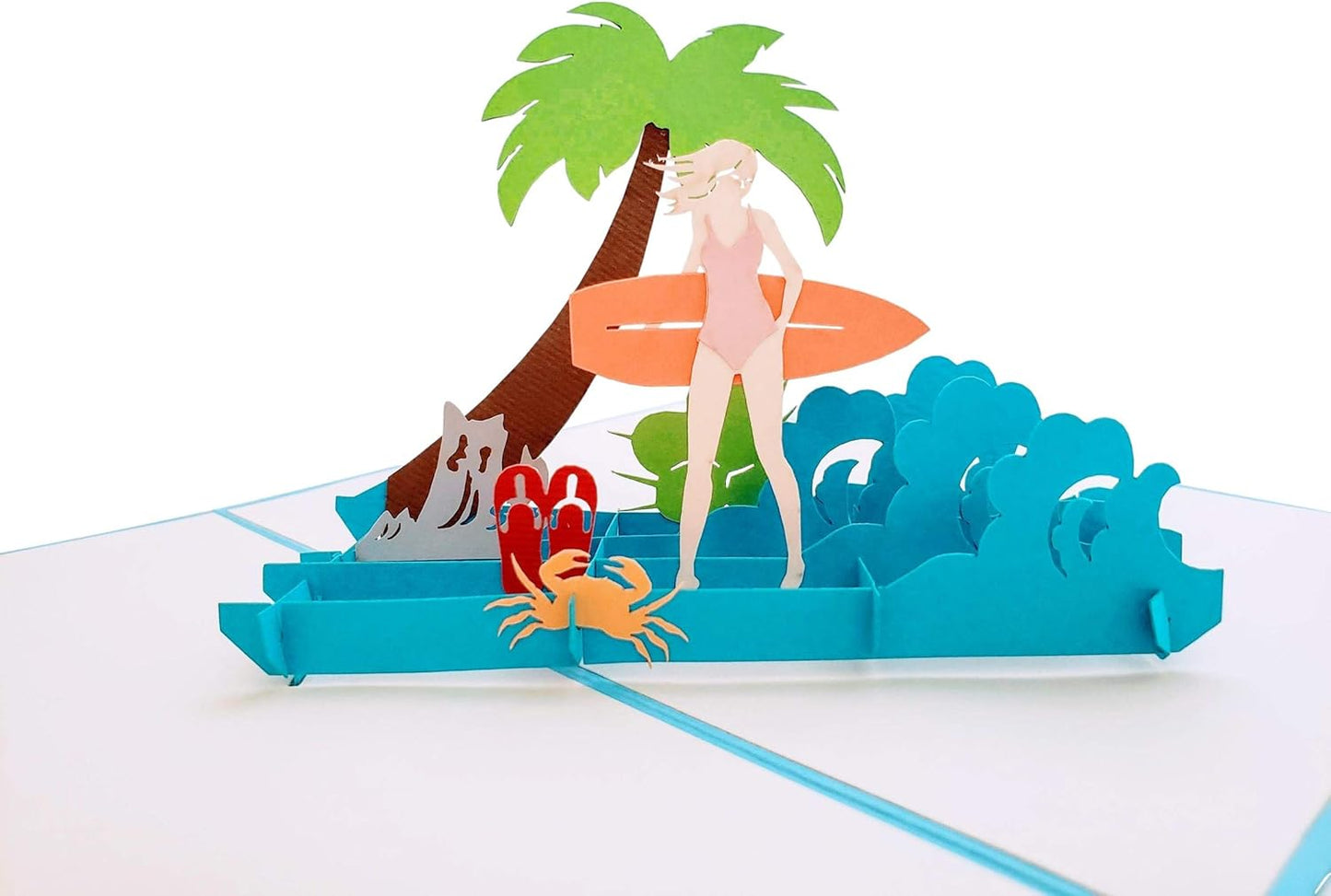 iGifts And Cards Wave Rider 3D Pop-Up Greeting Card, 5" X 7", Unique Girl Surfing Design for Beach Lovers, Birthday, Special Occasions, and Celebrations