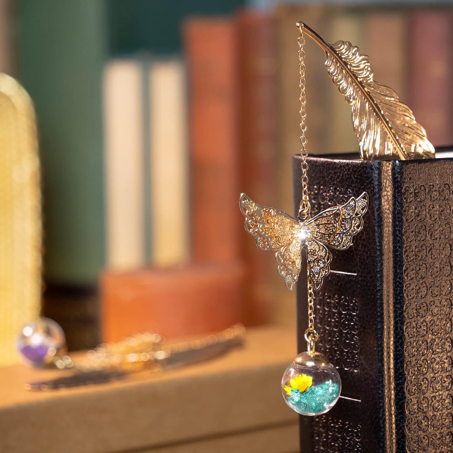 Toirxarn Metal Feather Bookmark with Butterfly Charm – Christmas Gifts for Women, Mom, Teachers, Book Lovers – Stocking Stuffers, Secret Santa, Birthday & Holiday Gift Box