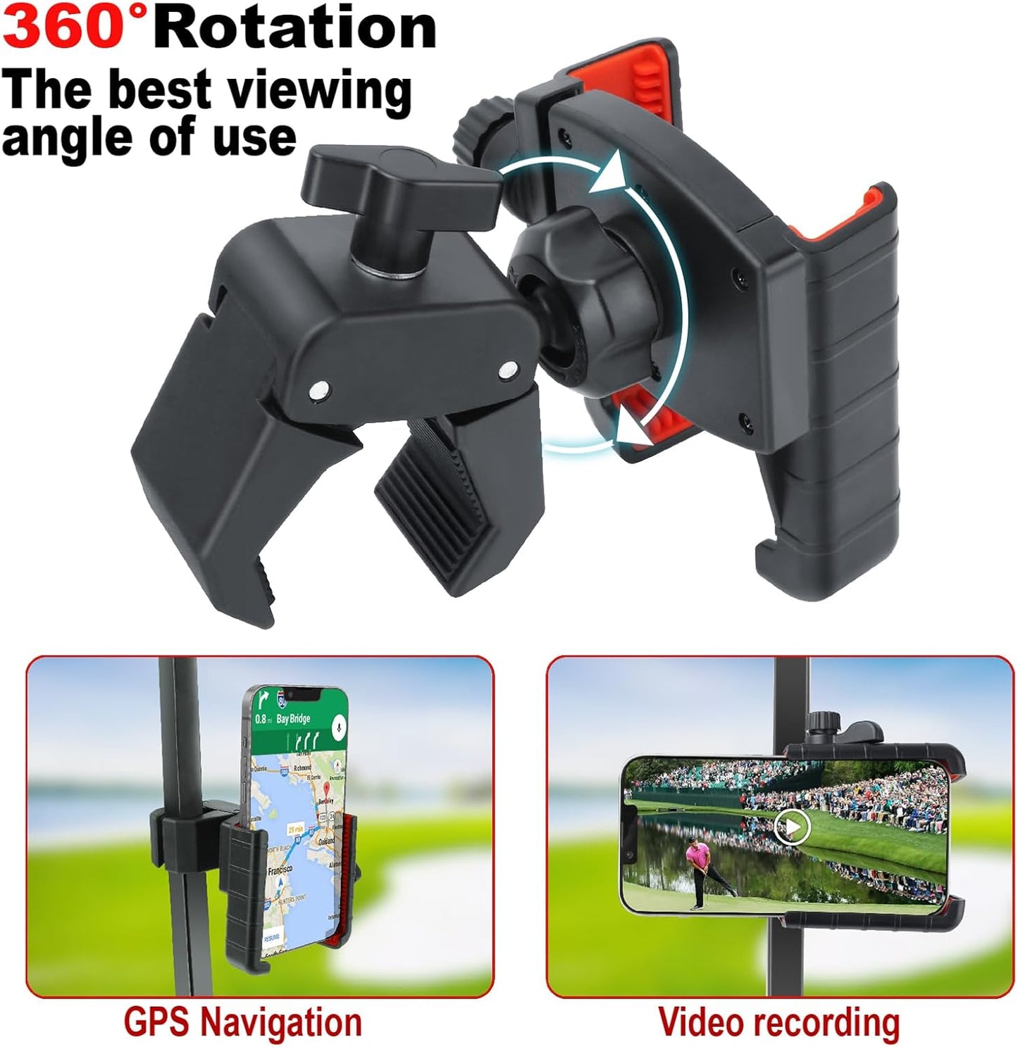 Golf Cart Phone Holder, Cell Phone Holder Mount Compatible with EZGO/Club Car/Yamaha, Universal Compatible with iPhone Galaxy Google Pixel, Golf Cart Accessories Fit for Smart Phones, Red