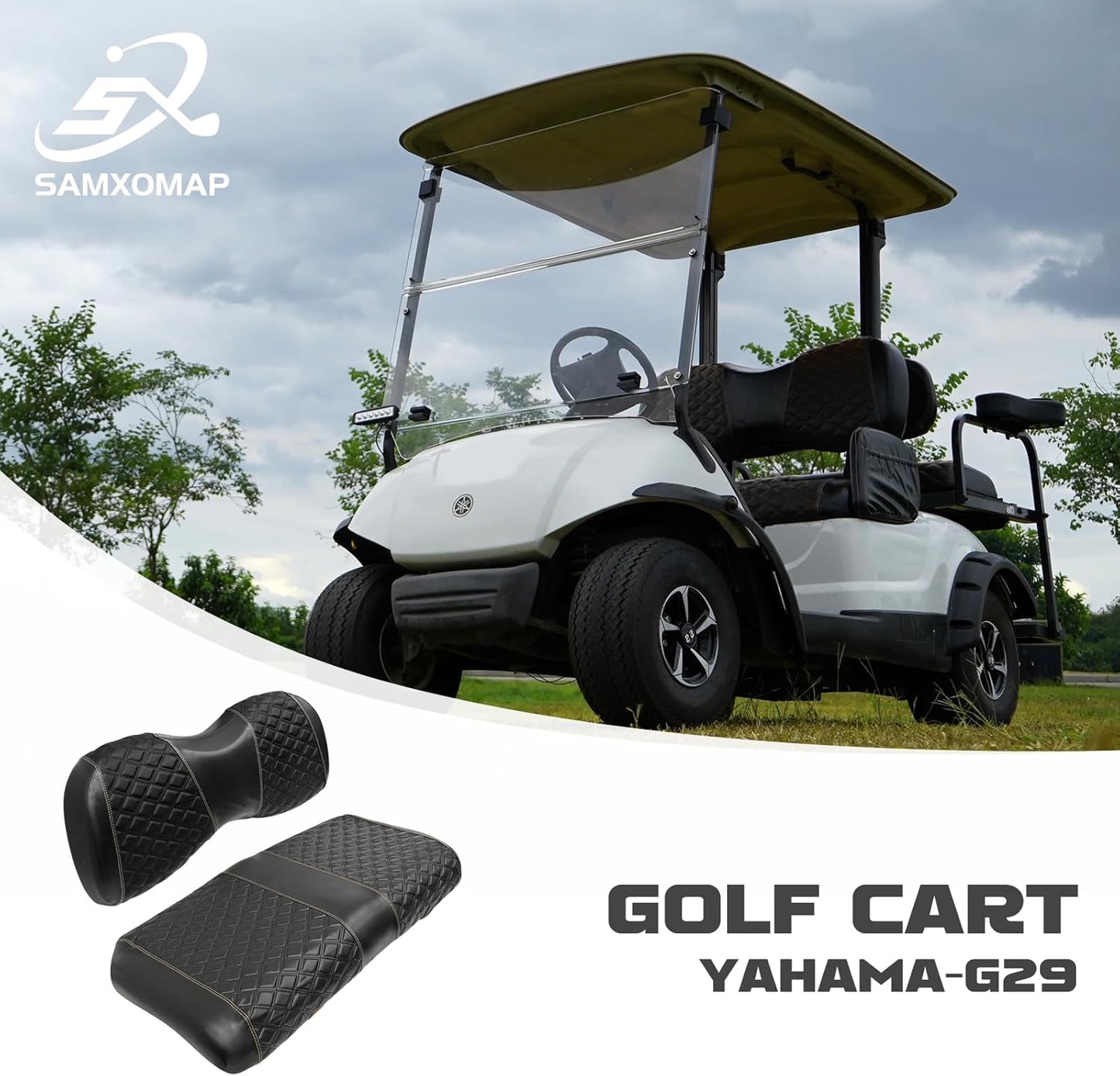 Golf Cart Front Seat Covers for Yamaha Drive 2007-2016/Drive 2 2017+ Front OEM Universal Seat Cushion, Marine Grade Vinyl Leather Seat Covers/Easy to Install-Black(2PCS)