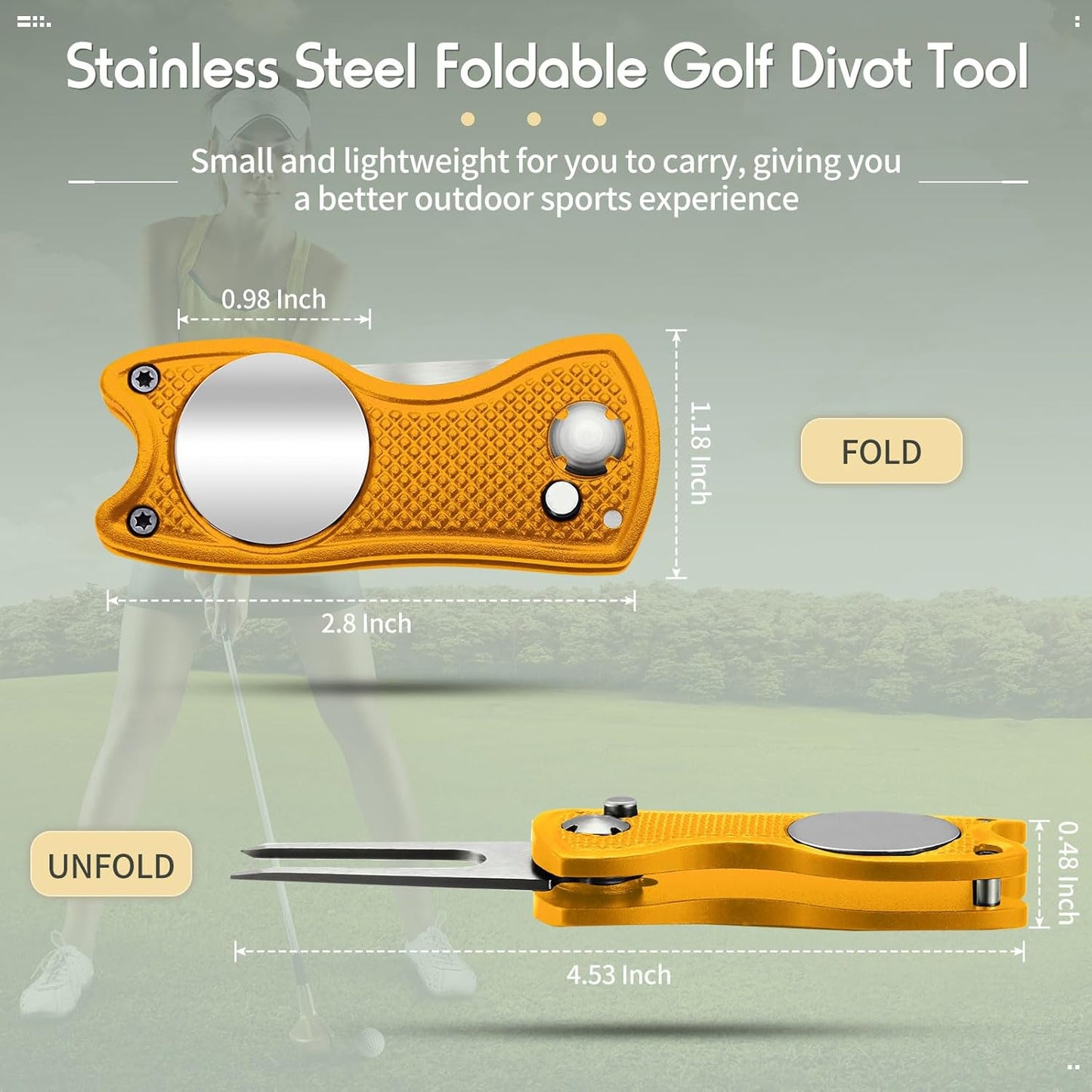 Skylety 4 Pcs Golf Divot Repair Tool Metal Foldable Golf Divot Tool with Magnetic Pop-up Button Ball Marker Stainless Steel Switchblade for Golfers Prizes