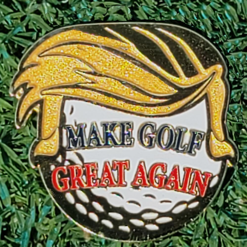 Make Golf Great Again Shaped Golf Ball Marker with USA Flag Magnetic Hat Clip - Patriotic, Fun Gold-Plated Golf Accessory for Avid Golfers
