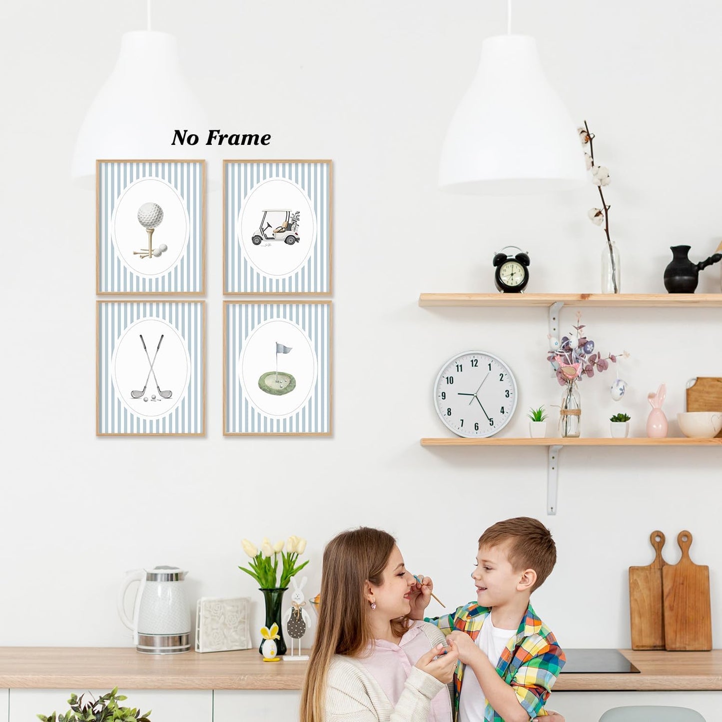 Boat Wades Blue Striped Golf Wall Art Prints Set of 4, Golfer Gifts for Women Men, Trendy Golf Cart Club Course Posters Pictures Wall Decor for Home Bedroom Living Room Office, 8x10 Unframed