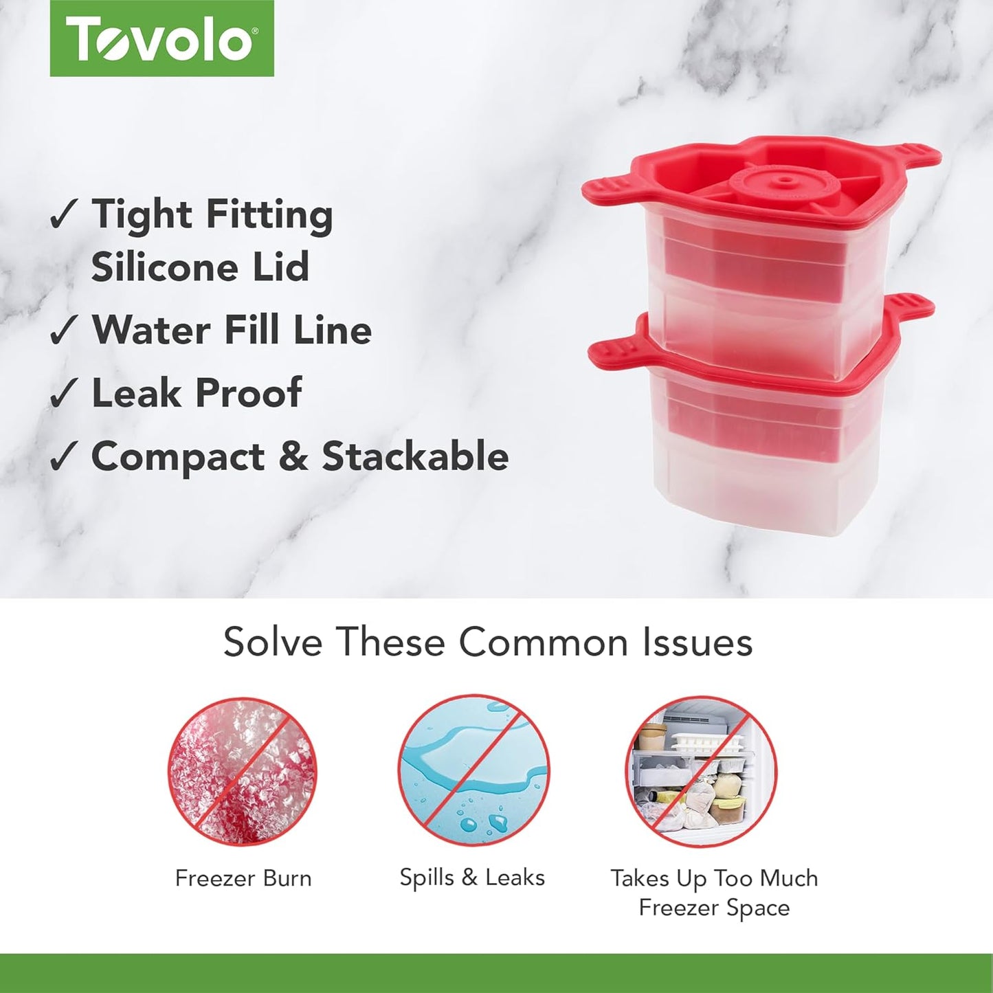 Tovolo Heart Shaped Ice Cubes Mold Pack of 2 Large Craft Ice Molds for Whiskey Bourbon Cocktails, Easy Fill No Leak Silicone Ice Molds Gift for Him Stackable Dishwasher Safe BPA Free Heart Ice