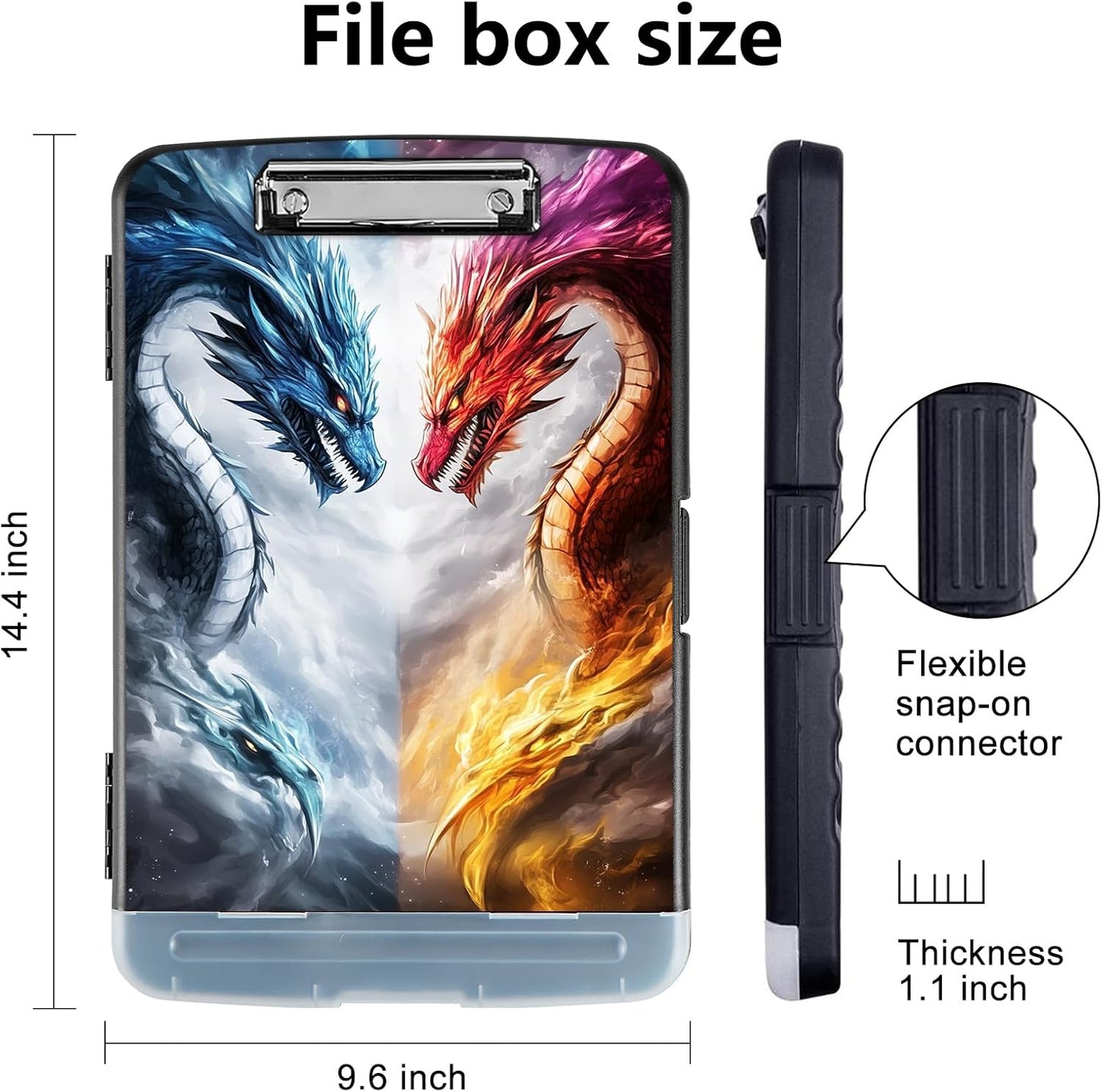 Clipboard with Storage - Large Capacity,Nursing Clipboard with Pen Holder,Heavy Duty,Plastic Side-Opening Folder for Teacher,Nurse - Blue Red Dragon