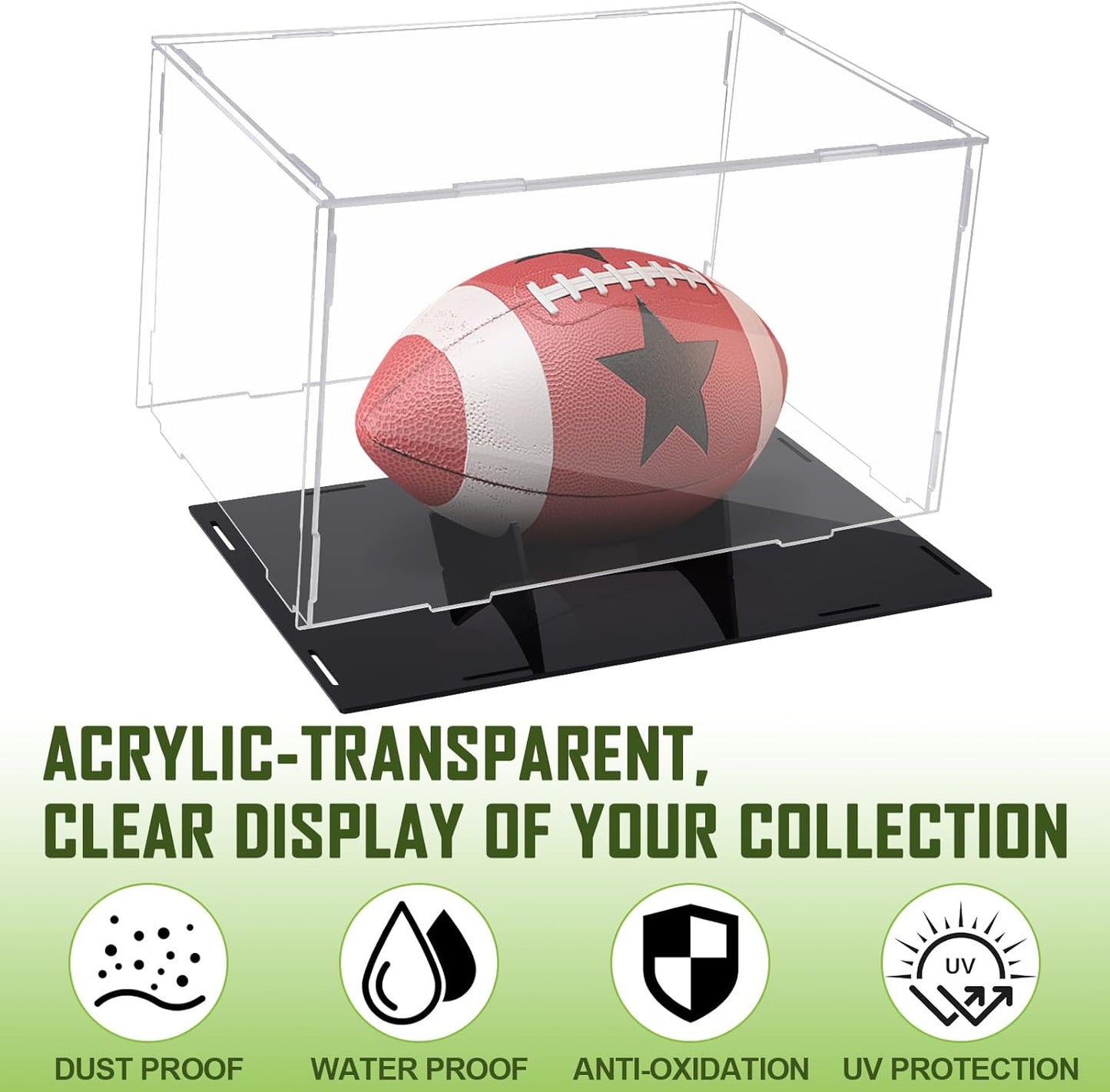Football Display Case Full Size，Memorabilia Display Box Cases for Football，Acrylic Clear Box with Wood Stand Solid Base (Portable Assembly of Acrylic)