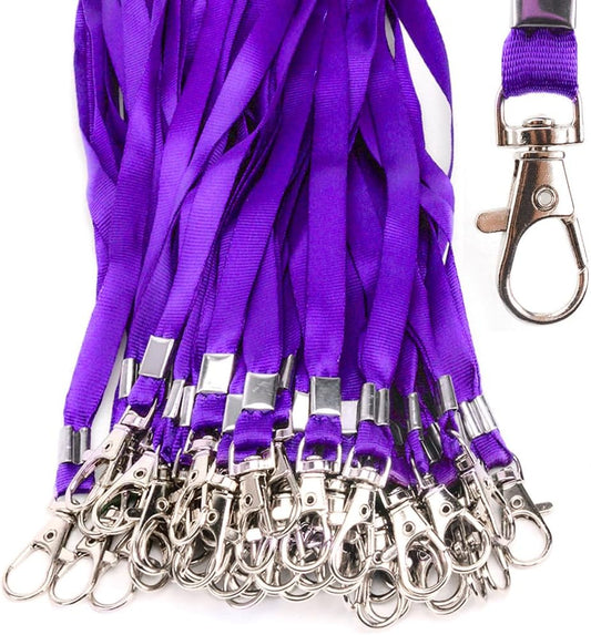 Lanyards 50 Pcs Bulk Lanyard for Id Badges Flat Purple Lanyard with Badge Clip Swivel Hook (50, Purple)