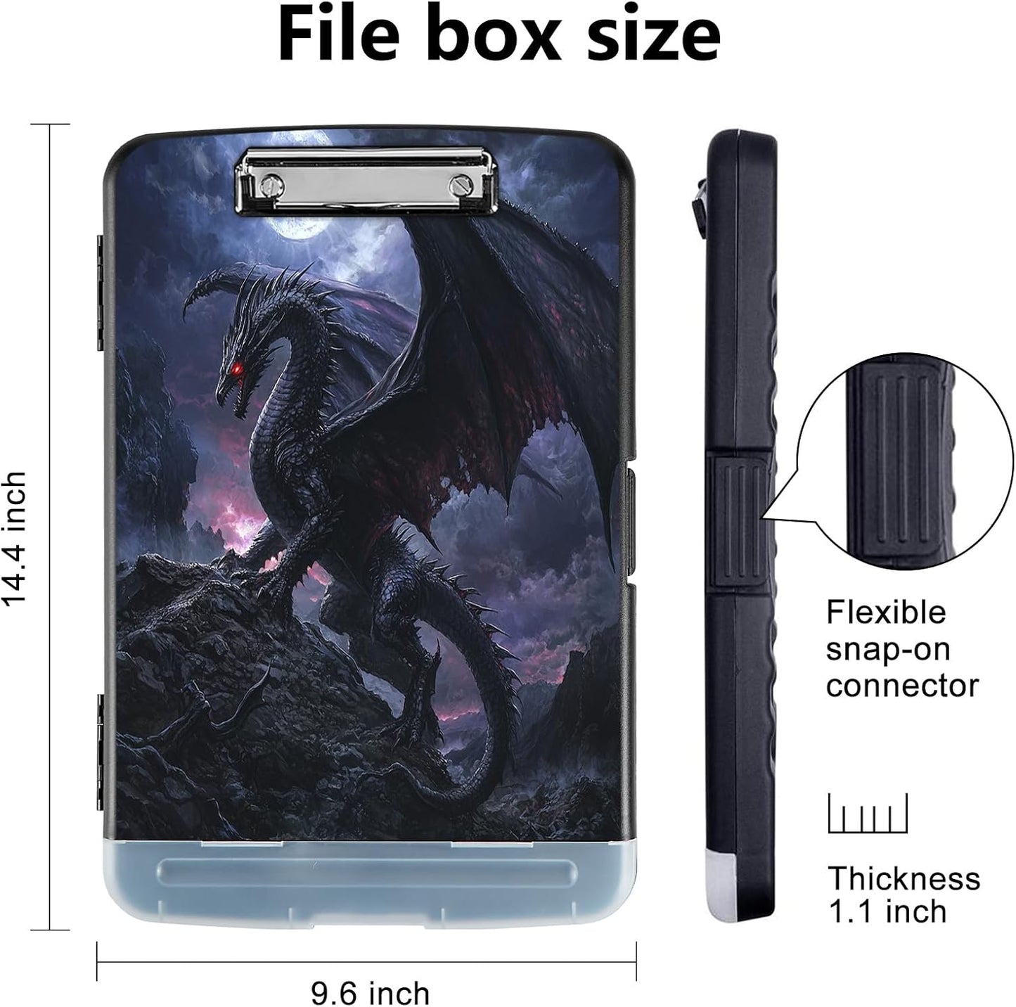 Clipboard with Storage - Large Capacity,Nursing Clipboard with Pen Holder,Heavy Duty,Plastic Side-Opening Folder for Teacher,Nurse - Black Dragon