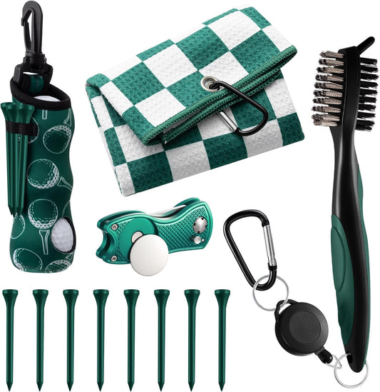 Liliful 12 Pcs Golf Accessories Kit, Include Golf Ball Bag with Hook Towel Tees Magnetic Ball Marker Divot Tool Cleaner Brush for Women Man Gifts