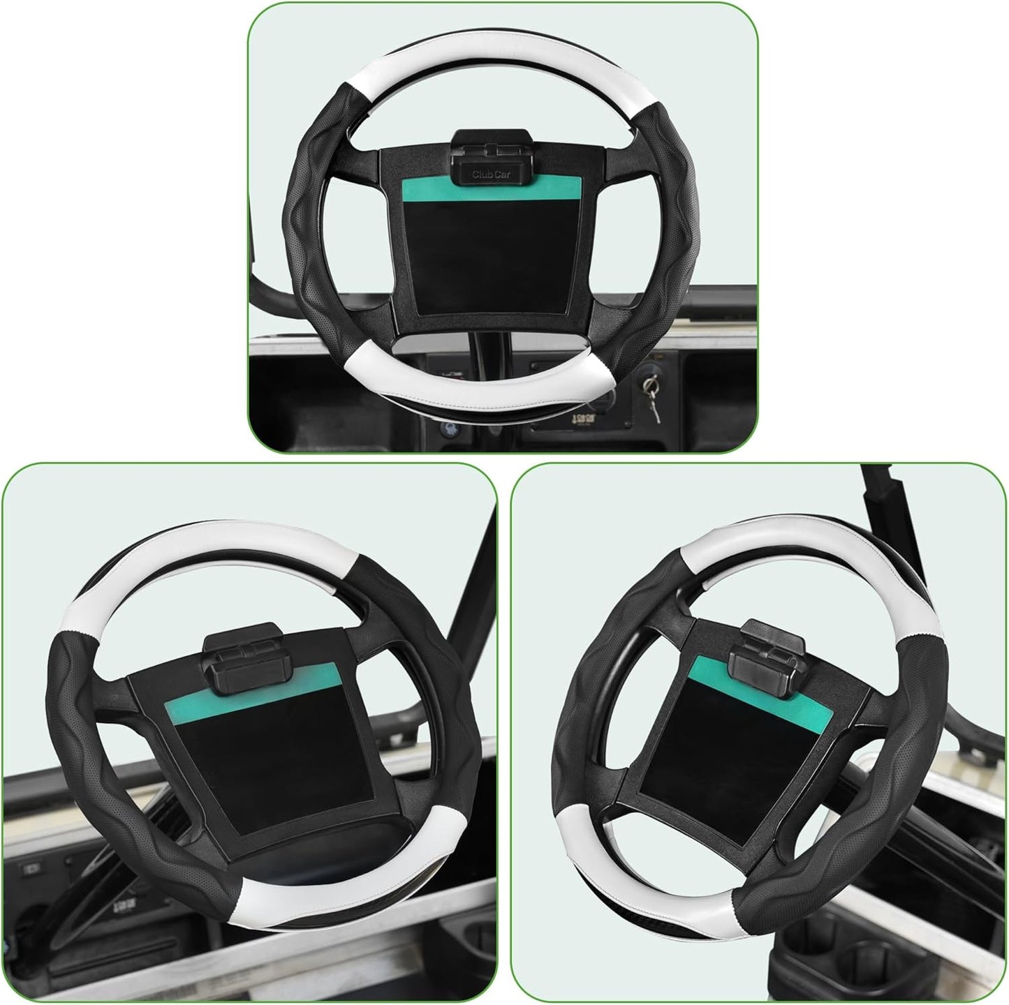 10L0L 14 Inch Golf Cart Steering Wheel Covers for Yamaha, Club Car DS&Precedent, Upgraded Microfiber Anti-Slip Steering Wheel Cover with Pu Leather