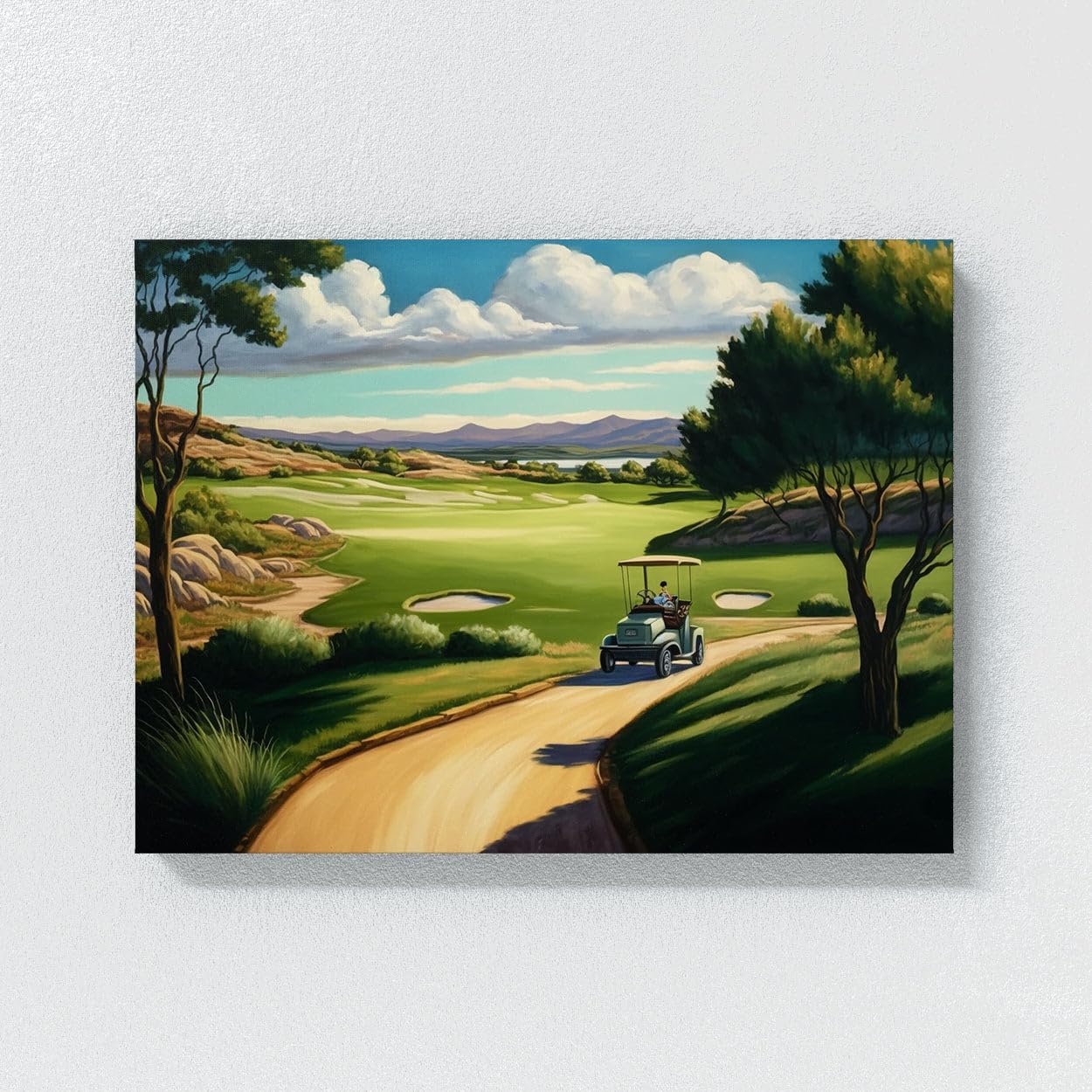 Sense Canvas Golf Cart Fairway Landscape 25 Canvas Art - Home Decor Wall Art Print Poster Painting Small 16x12 / 1.5"