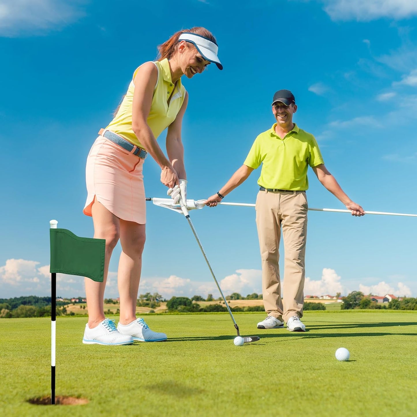 Oudain 6 Pcs Golf Target Flag with Tube Inserted Waterproof Putting Golf Flags 420D Nylon Mini Pin for Yard Indoor Outdoor Backyard Garden Portable, 8 x 6 Inch