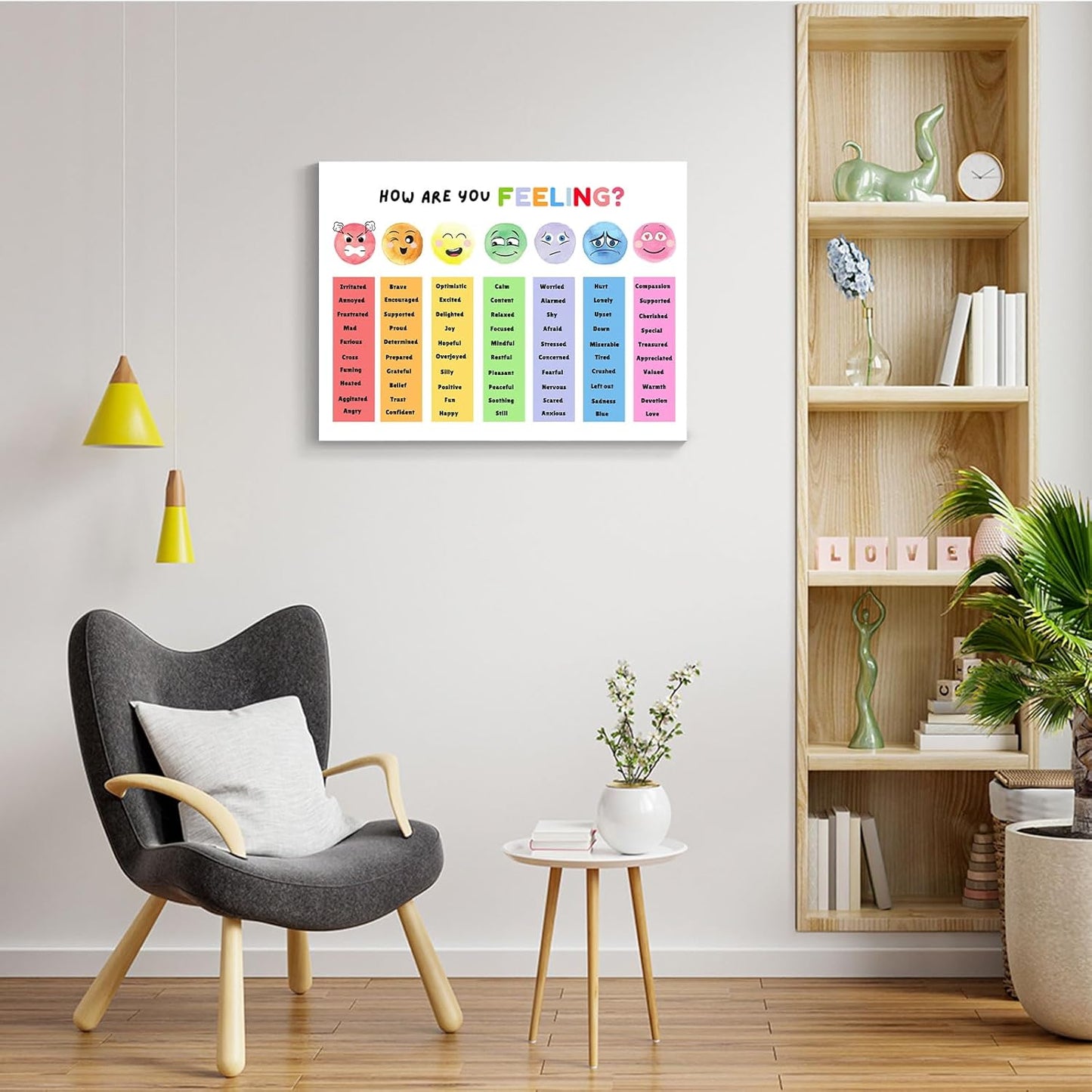 uoyien Feelings Chart For kids Mental Health Posters Help Students Understand Emotions Poster Calm Corner Special Education Classroom Decorations Preschool Classroom Supplies Wood Framed 12x16in